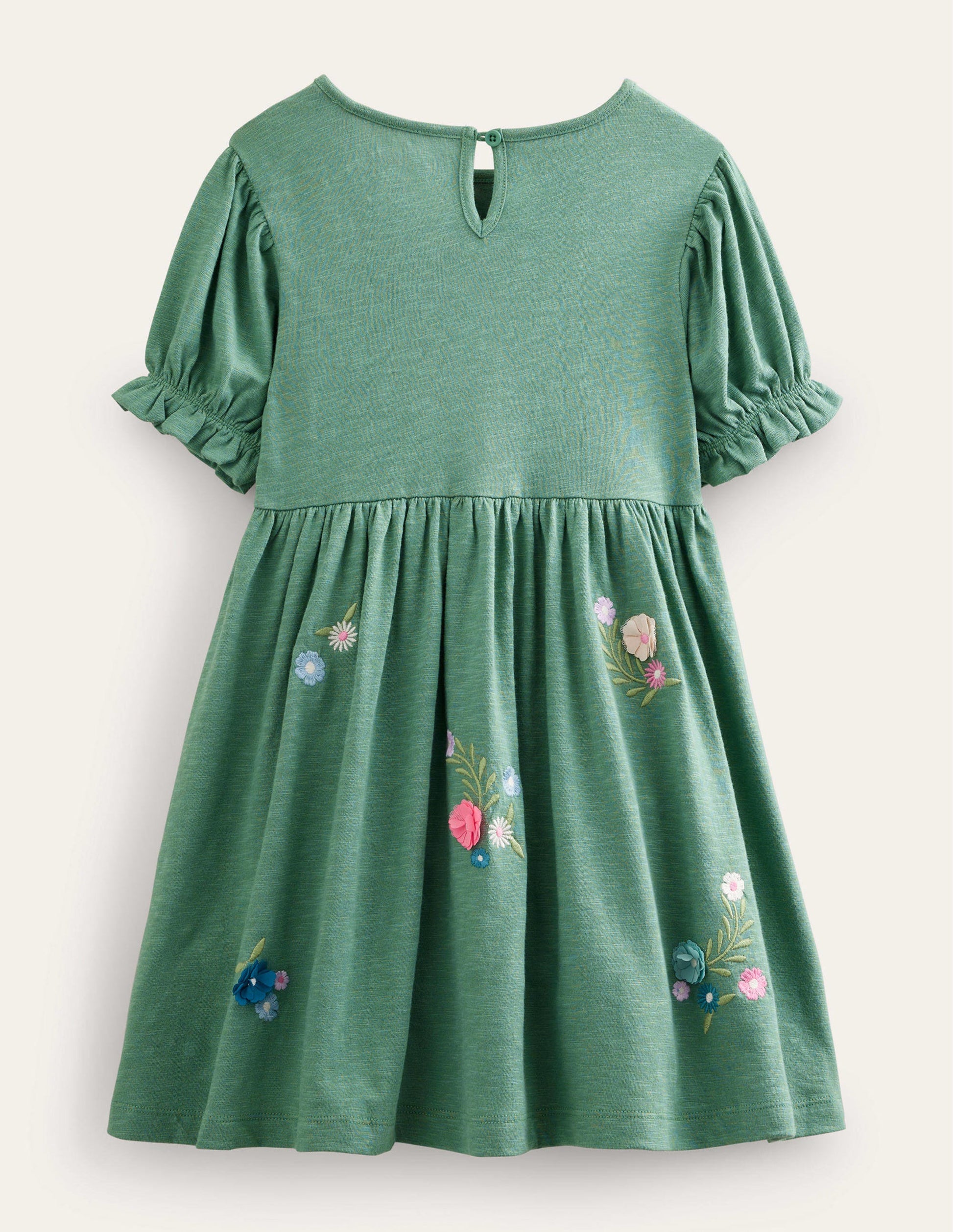 Embroidered Jersey Dress-Csarite Green-2