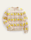Fair Isle knitted Cardigan-Ecru Marl Chicks