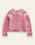 Embroidered Flower Cardigan-Almond Pink Marl