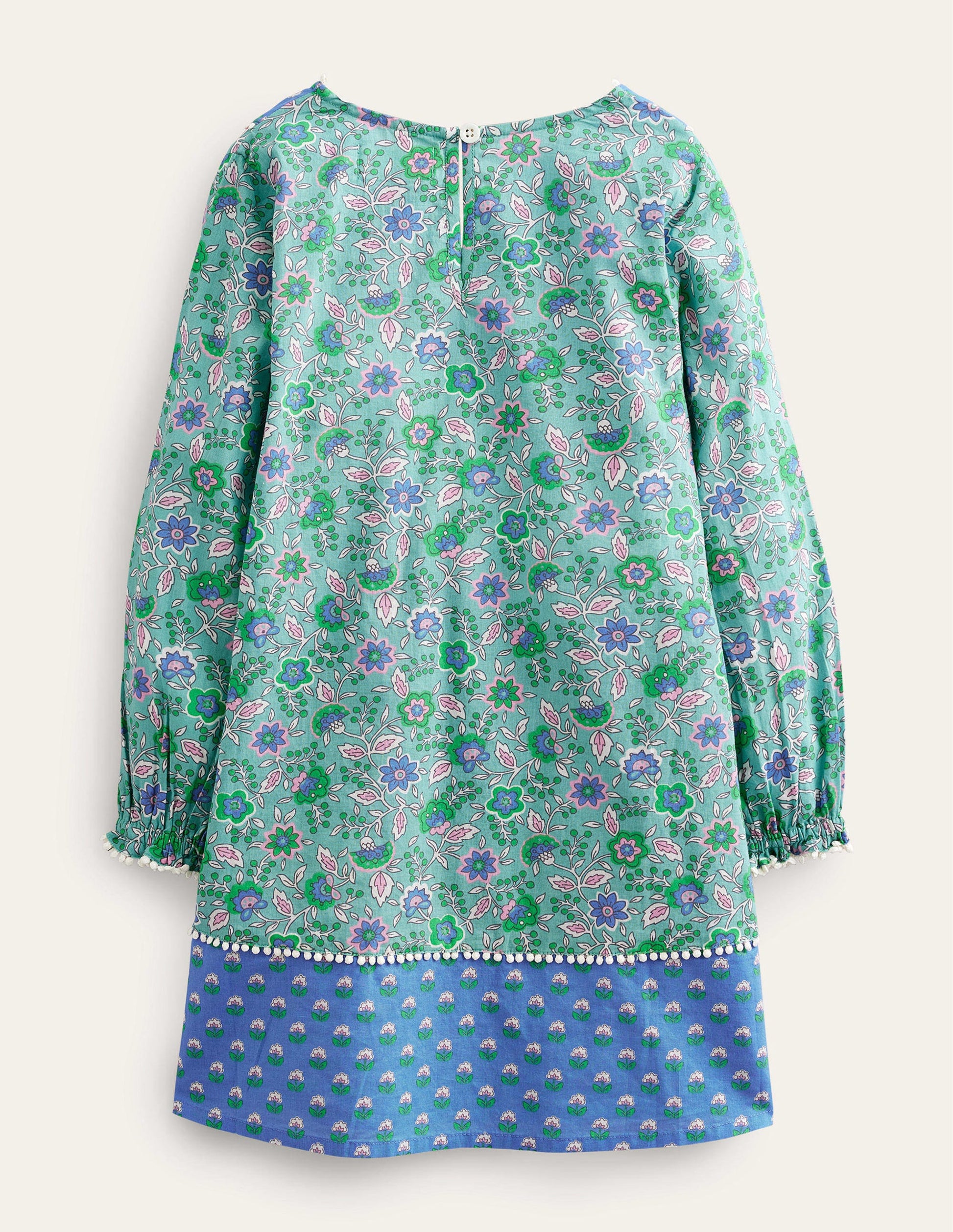 Long-sleeve Printed Kaftan-Aqua Sea Floral Vine-2