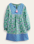 Long-sleeve Printed Kaftan-Aqua Sea Floral Vine