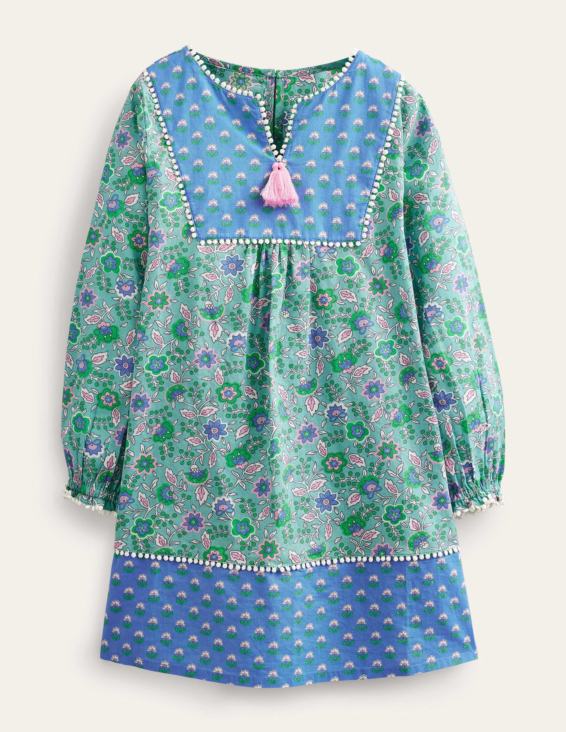 Long-sleeve Printed Kaftan-Aqua Sea Floral Vine-1