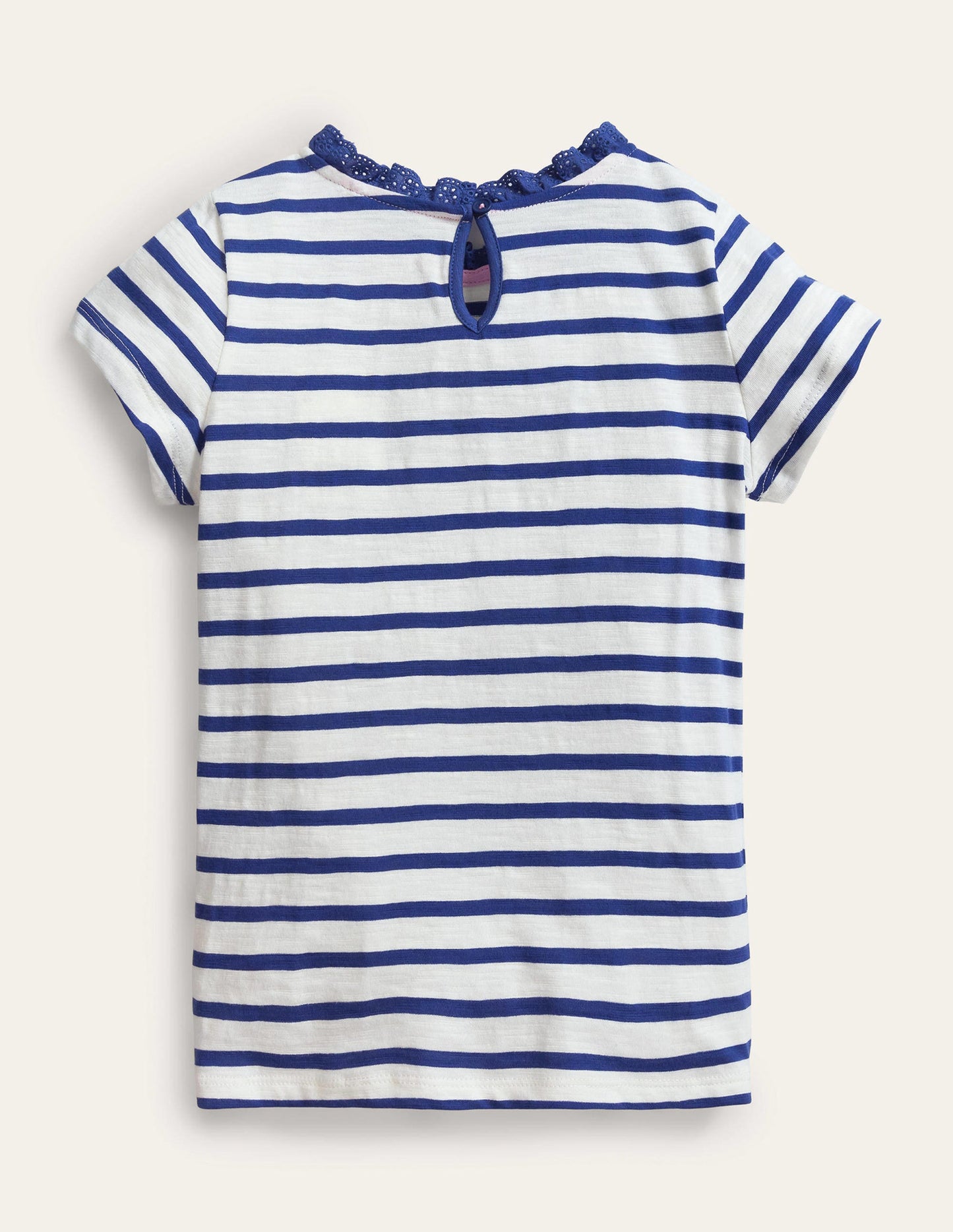 Broderie Pocket T-shirt-Starboard Blue/Ivory