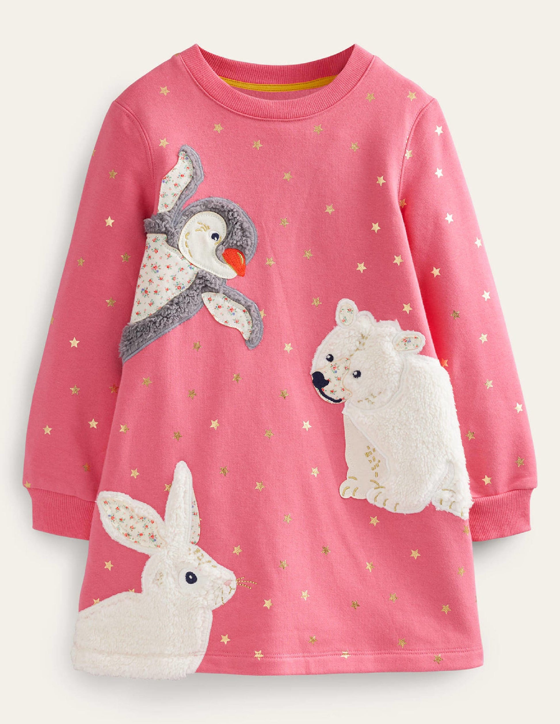 Cosy Appliqué Sweatshirt Dress-Blush Pink Arctic Animals-1