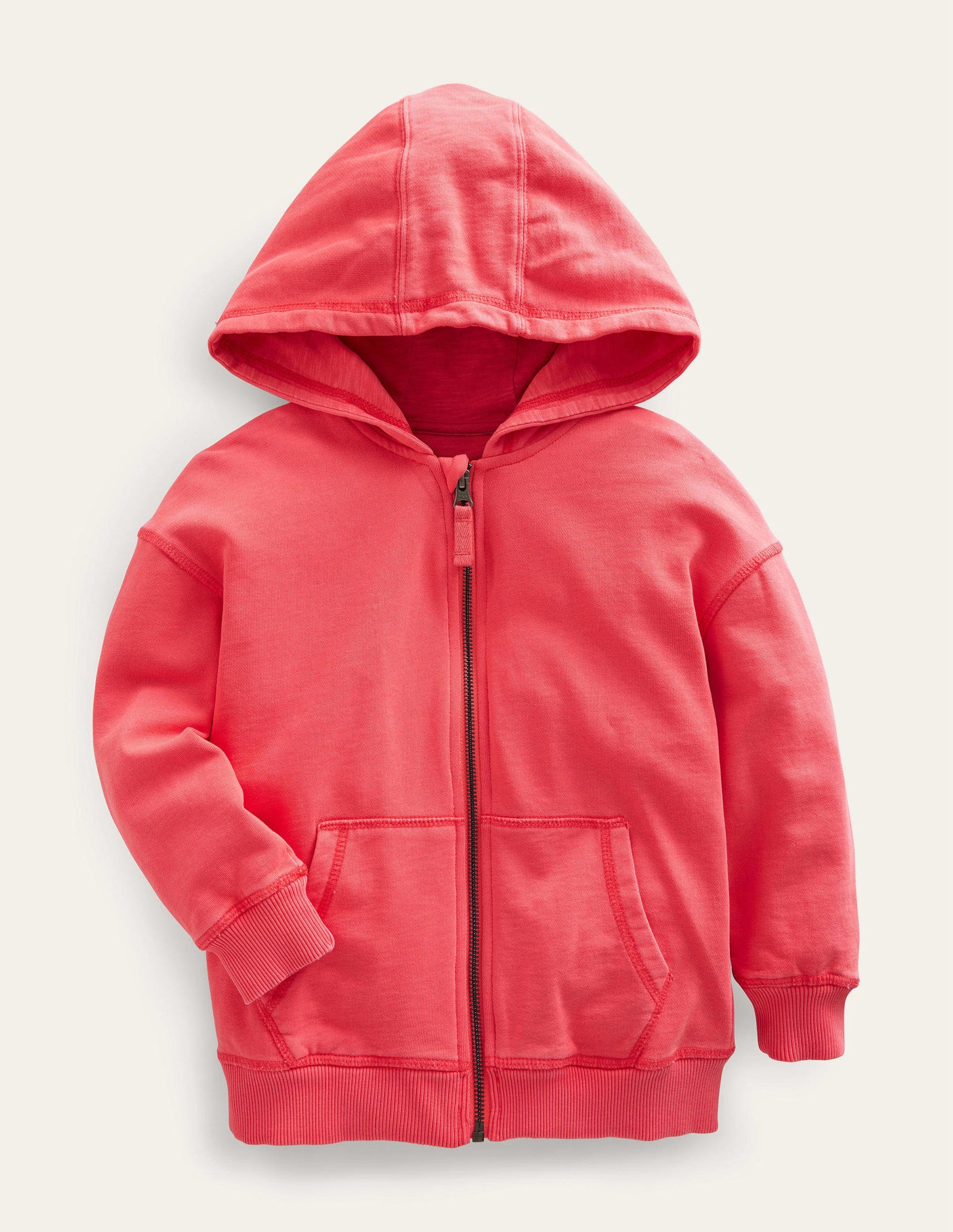 Garment Dye Zip-Though Hoodie-Washed Jam Red-1