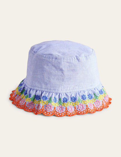 Broderie Bucket Hat-Chambray Blue