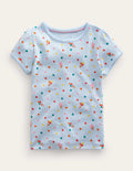 Short-Sleeved Pointelle Top-Blue Ice Creams