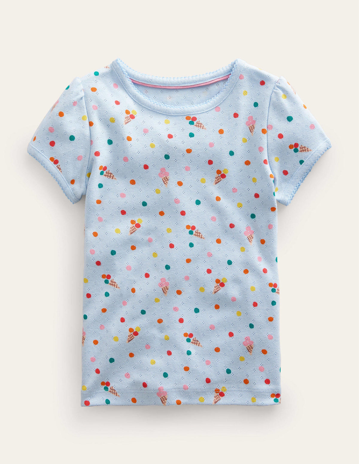 Short-Sleeved Pointelle Top-Blue Ice Creams - Image 1