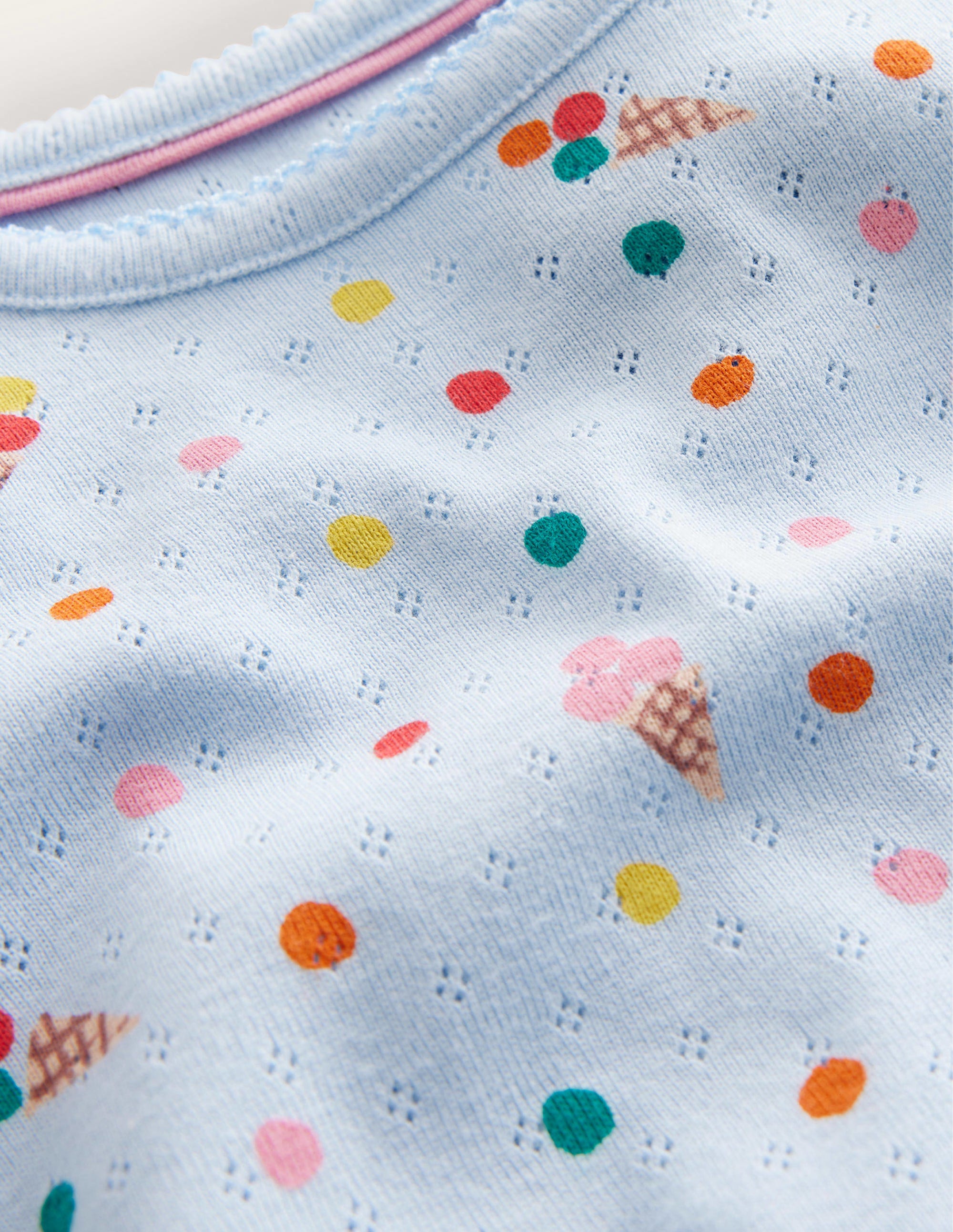 Short-Sleeved Pointelle Top-Blue Ice Creams - Image 3