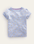 Short-Sleeved Pointelle Top-Brunnera Blue/Gold Suns