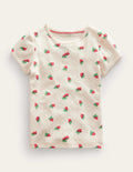 Short-Sleeved Pointelle Top-Ivory Strawberries