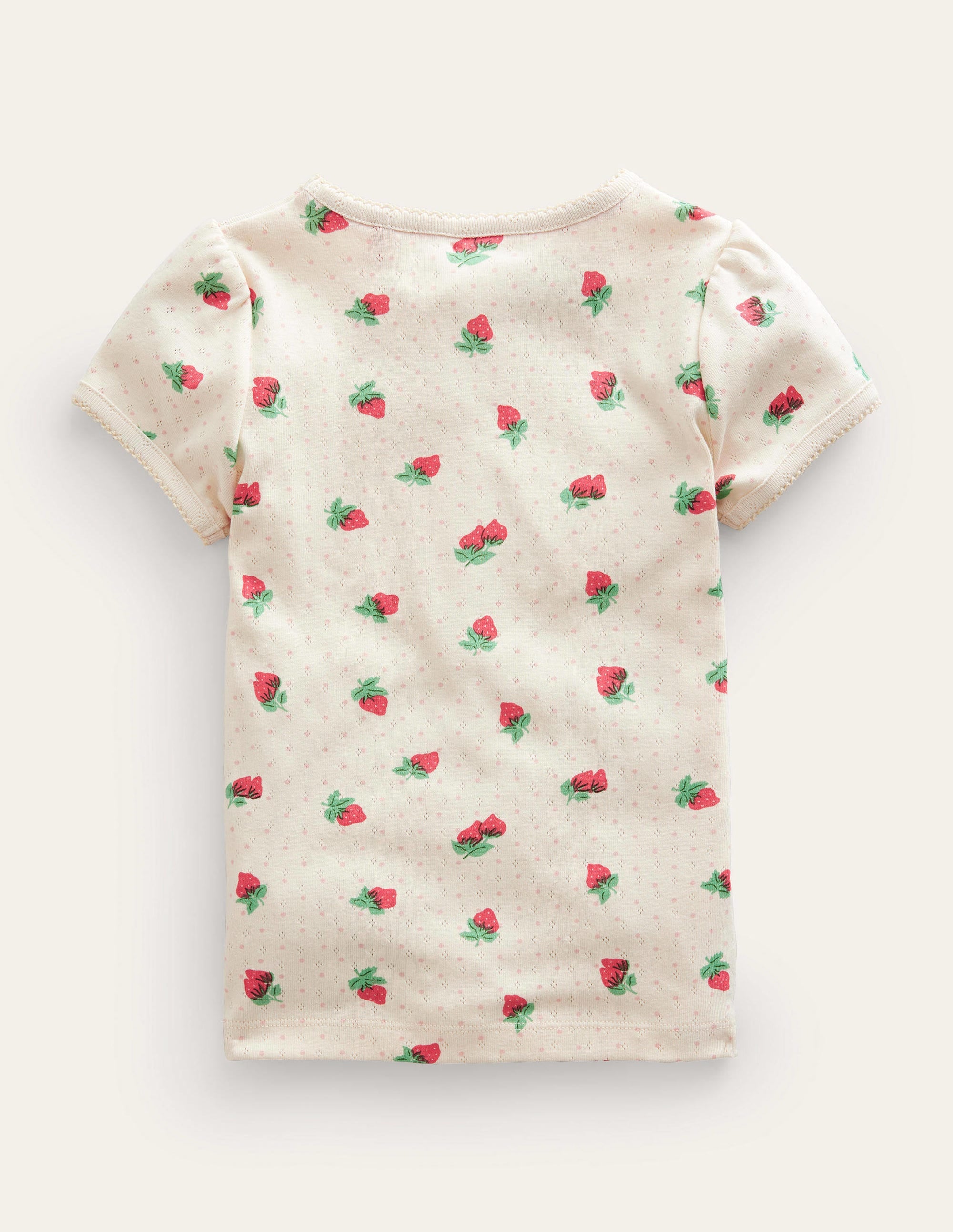 Short-Sleeved Pointelle Top-Ivory Strawberries - Image 2