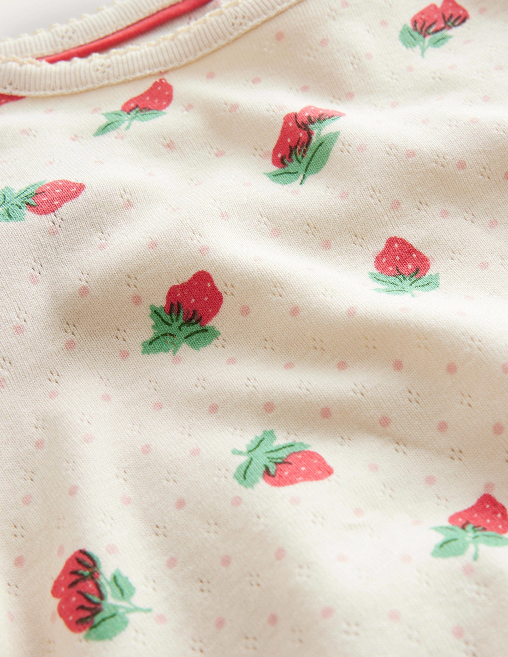 Short-Sleeved Pointelle Top-Ivory Strawberries-3