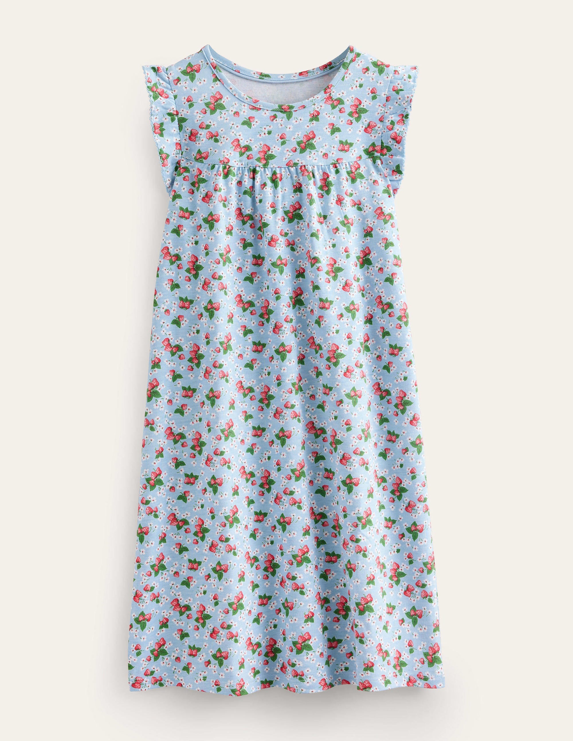 Printed Short-sleeved Nightie-Surf Blue Strawberries - Image 1