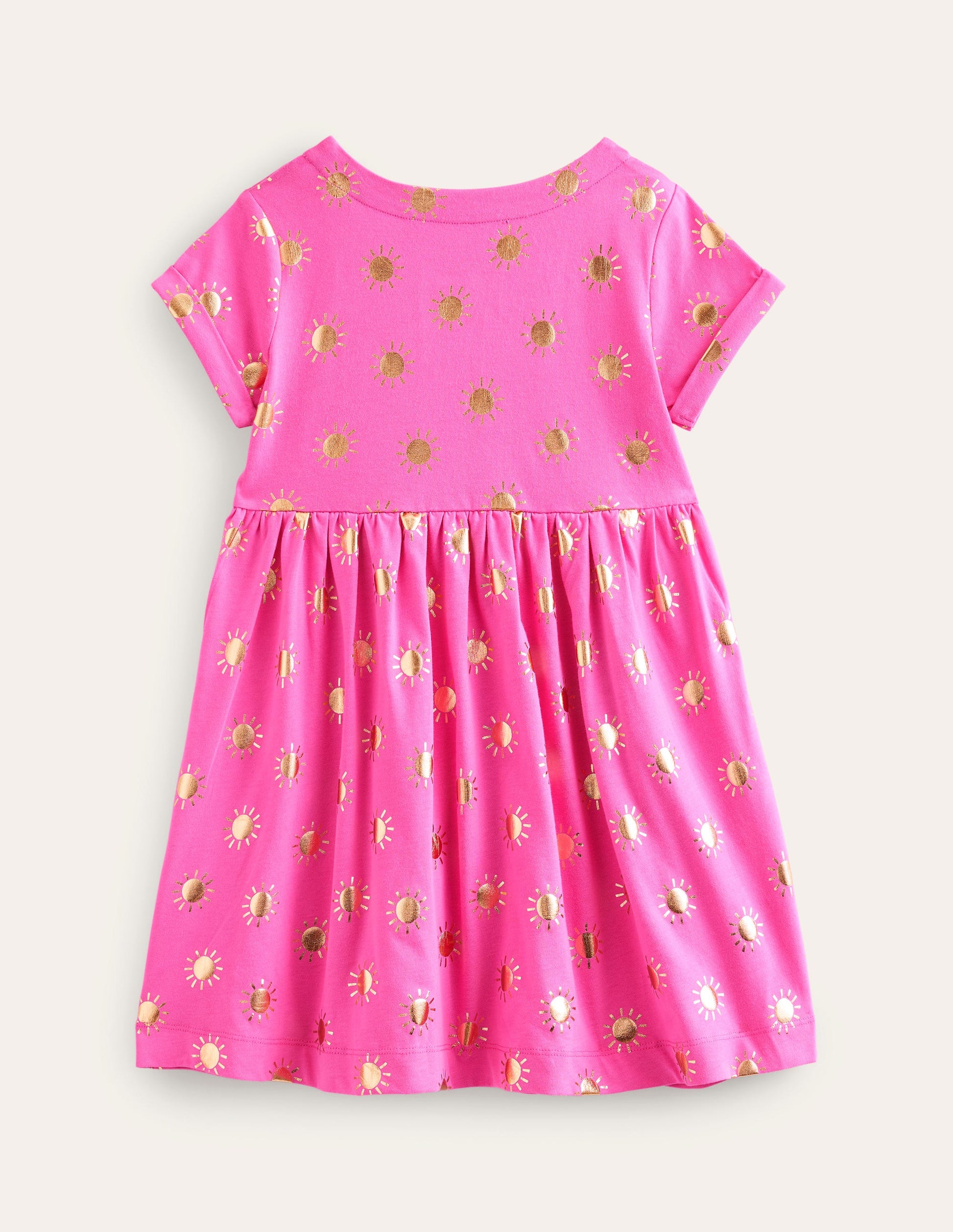 Short Sleeve Fun Jersey Dress-Tickled Pink/Gold Suns-2