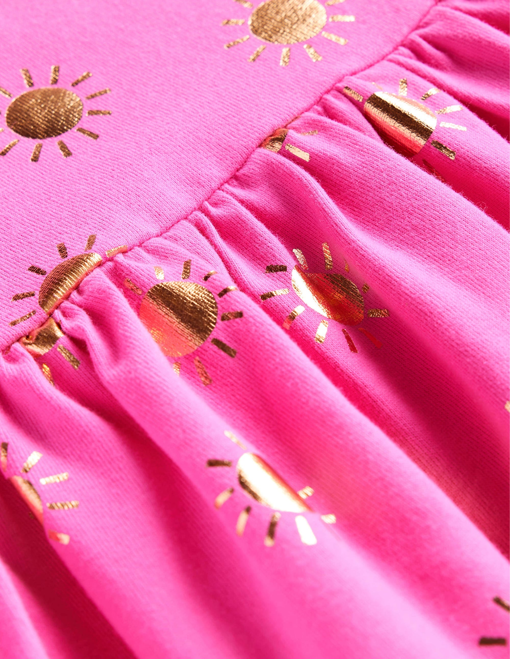 Short Sleeve Fun Jersey Dress-Tickled Pink/Gold Suns - Image 3