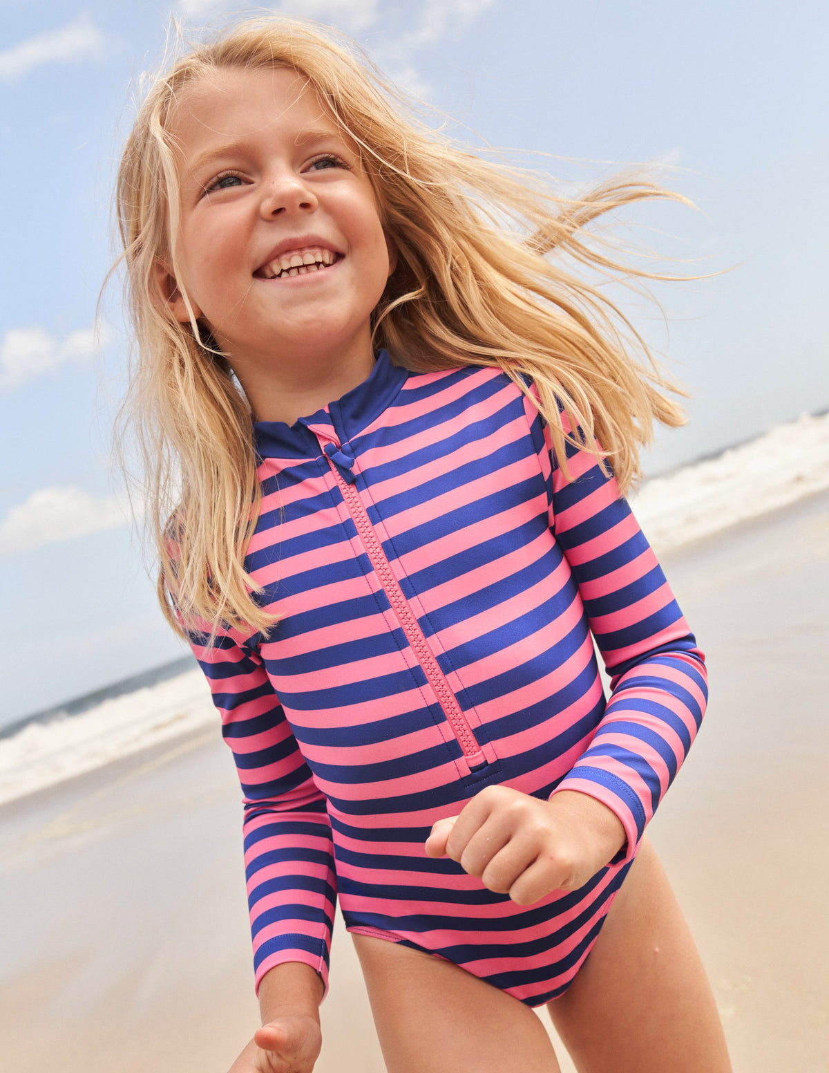 Long-sleeved Swimsuit-Azelea and Bluing Stripe-4