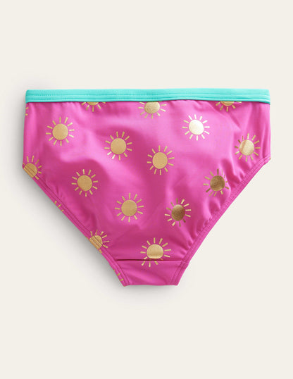 Patterned Bikini Bottoms-Tickled Pink Gold Foil Suns