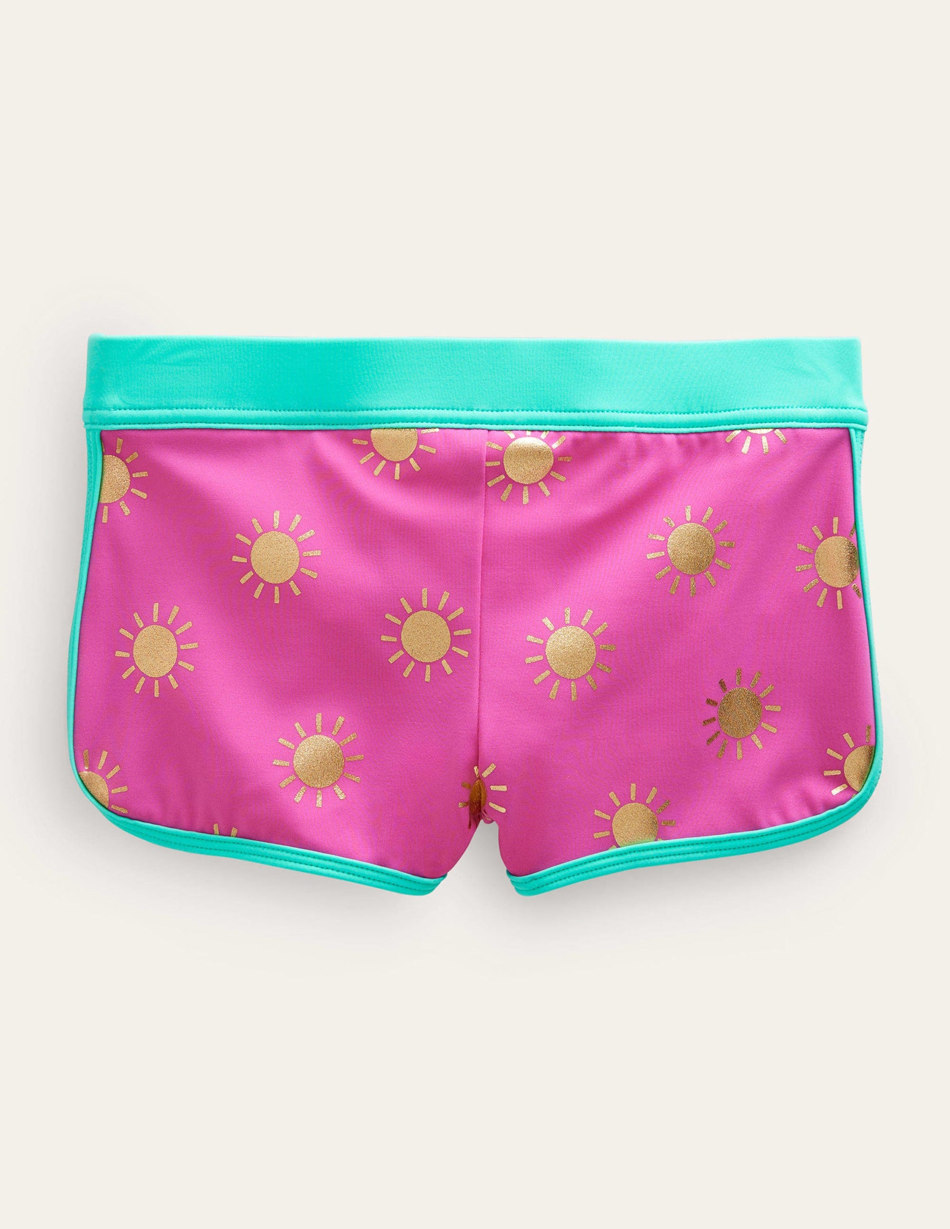 Patterned Swim Shorts-Tickled Pink Gold Foil Suns-2