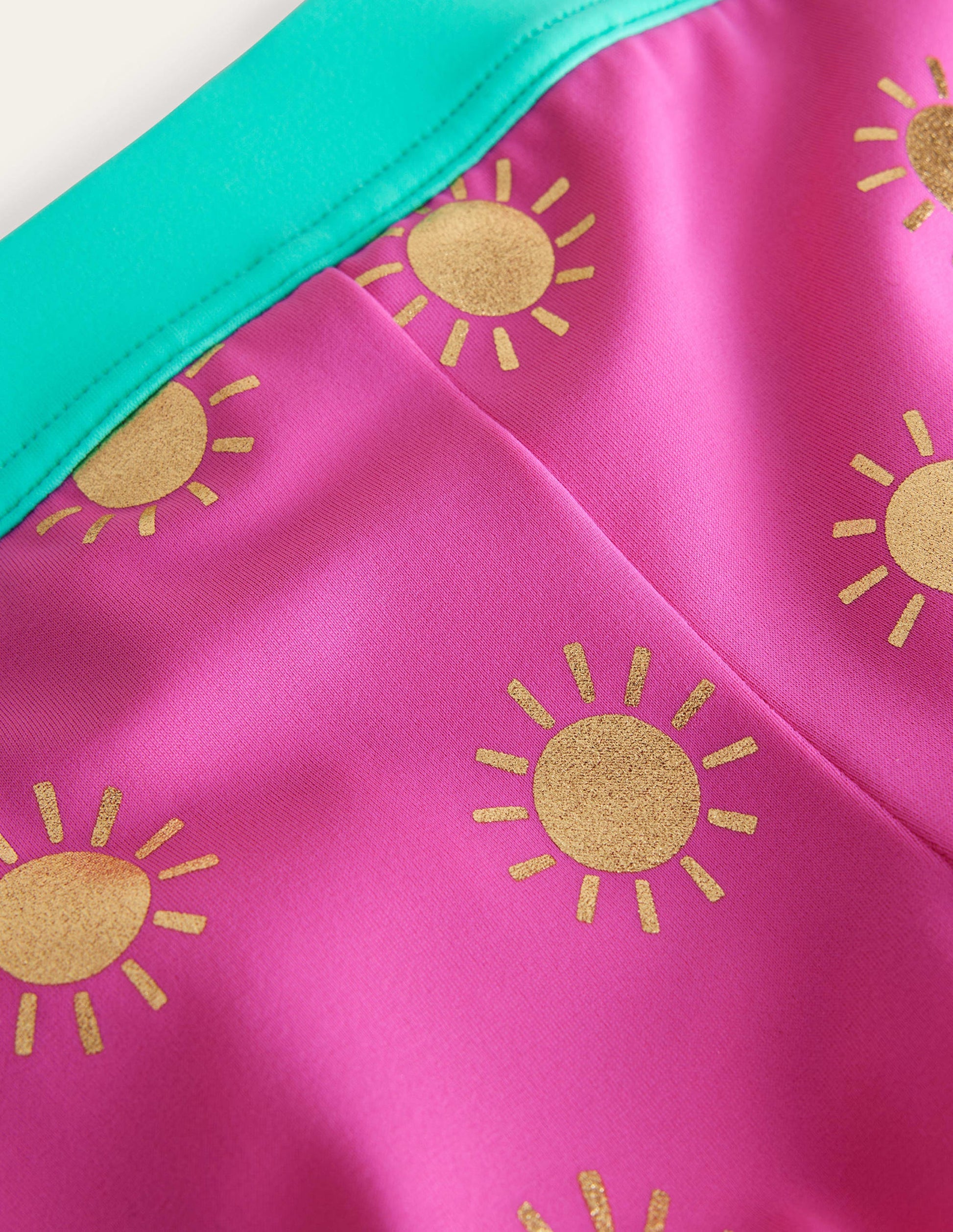 Patterned Swim Shorts-Tickled Pink Gold Foil Suns-3