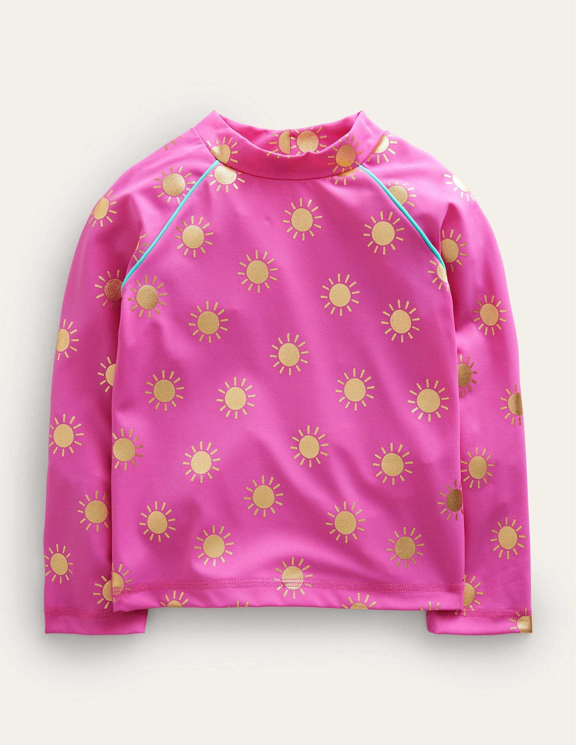 Patterned Rash Vest-Tickled Pink Gold Foil Suns-1