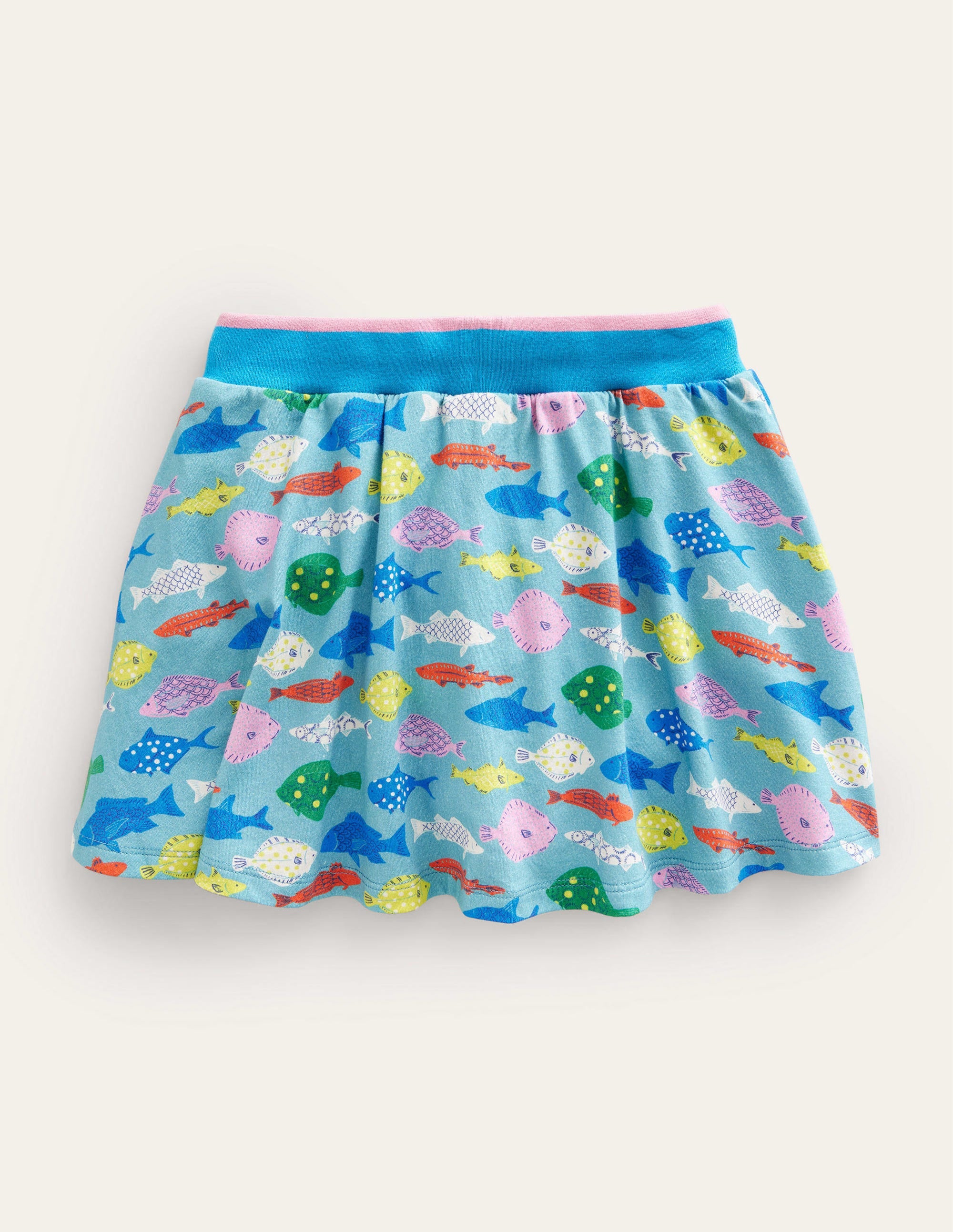 Printed Jersey Skort-Aqua Sea Blue Fish - Image 2