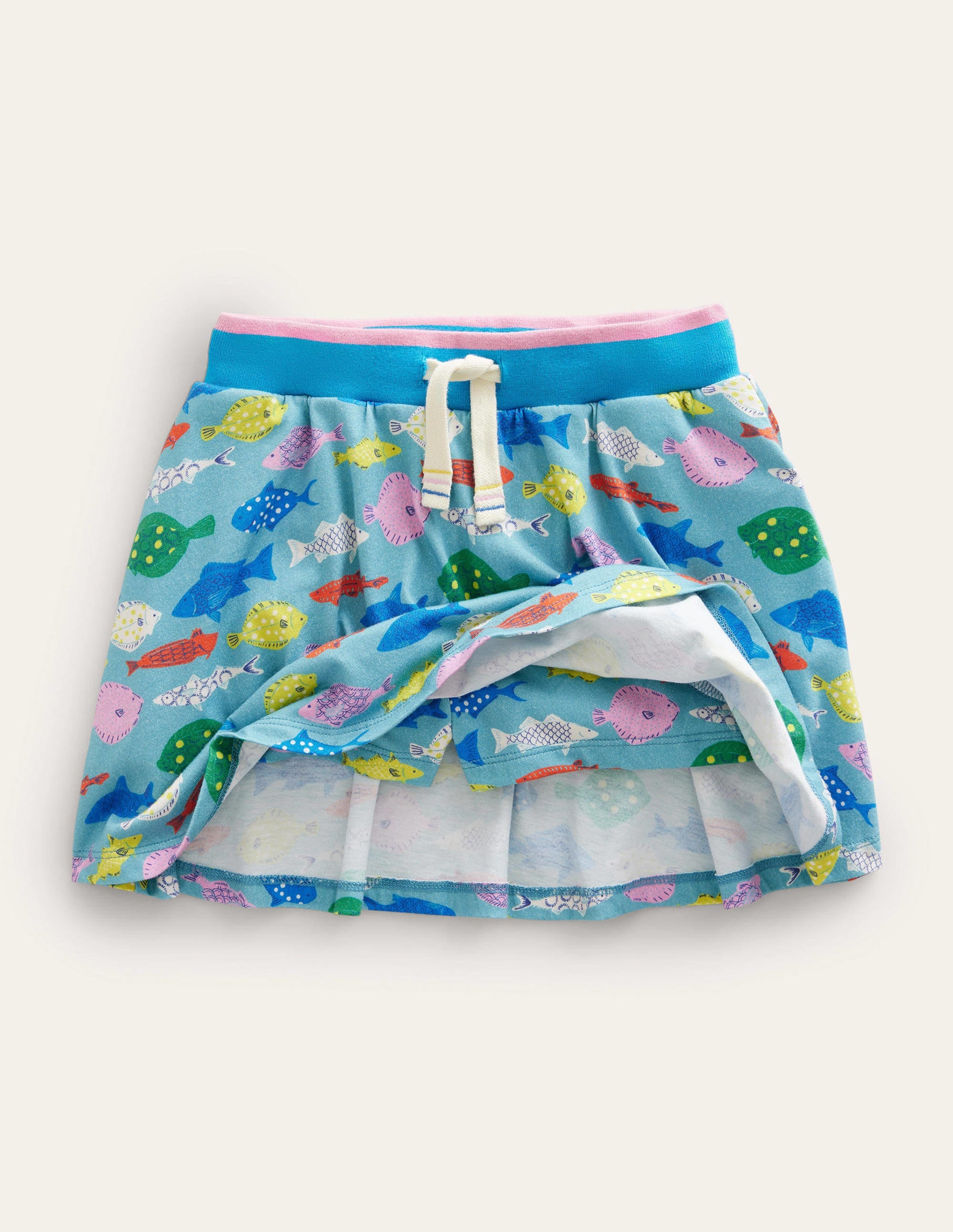 Printed Jersey Skort-Aqua Sea Blue Fish - Image 4