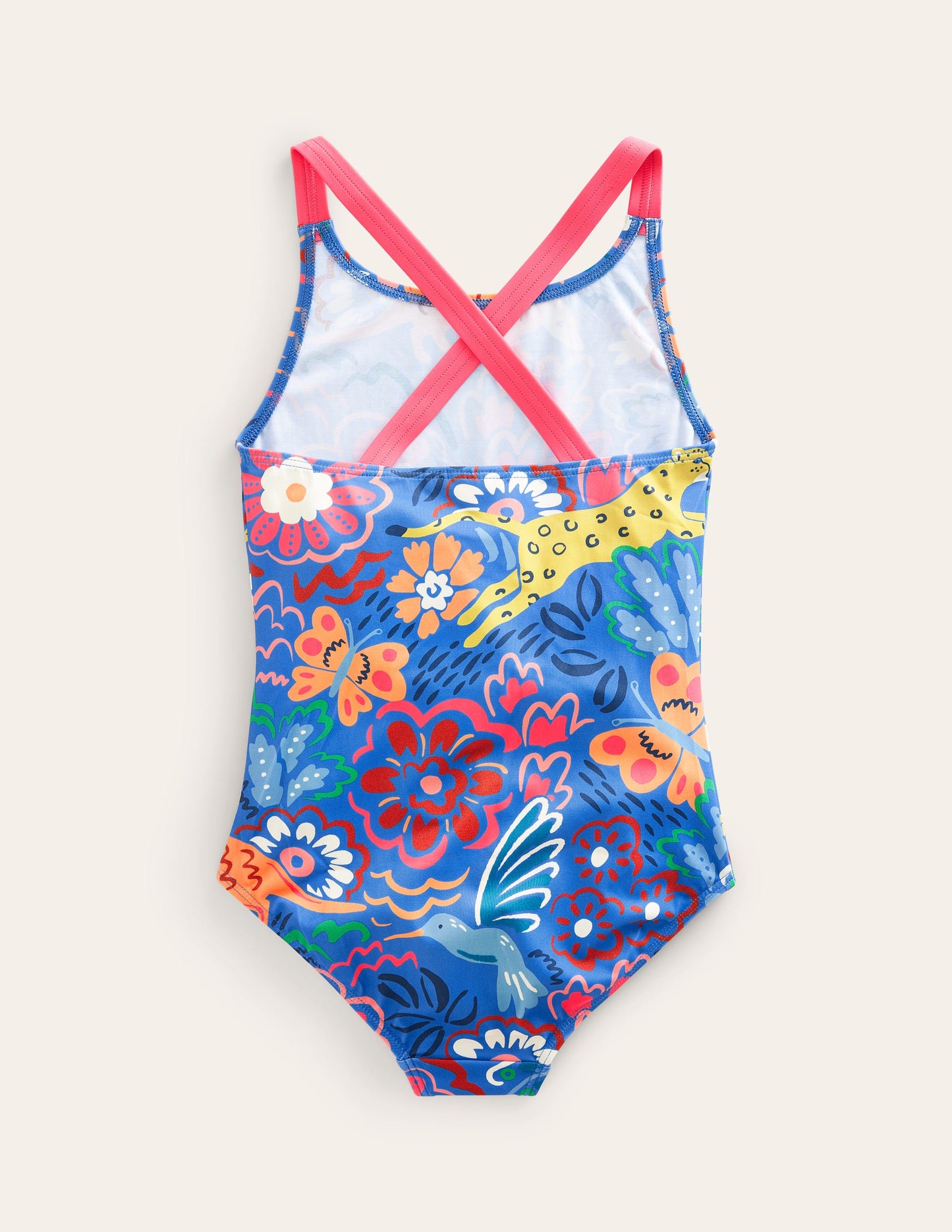 Cross-back Printed Swimsuit-Blue Leopard Safari