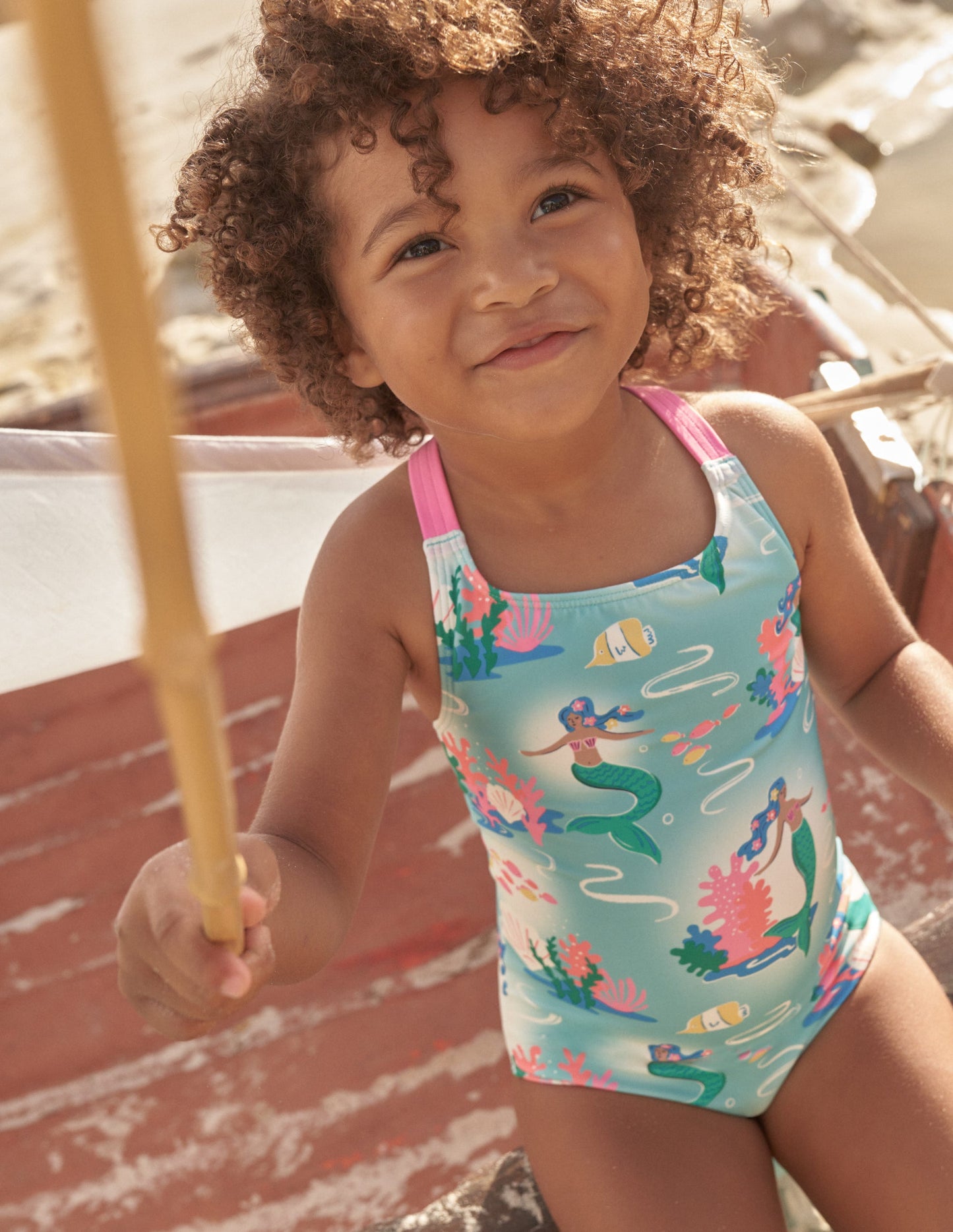Cross-back Printed Swimsuit-Aqua Sea Magical Mermaid Ombre