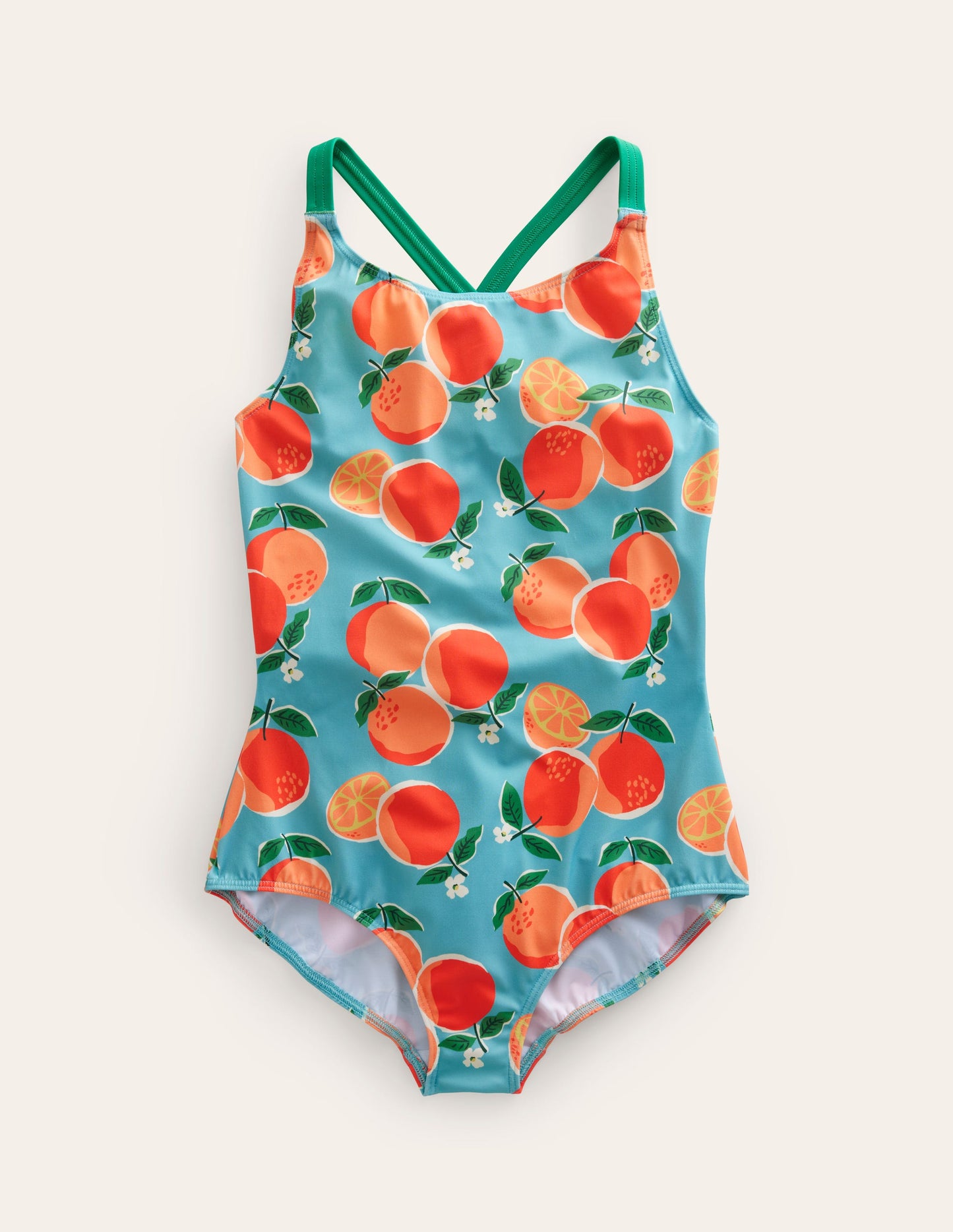 Cross-back Printed Swimsuit-Aqua Blue Oranges