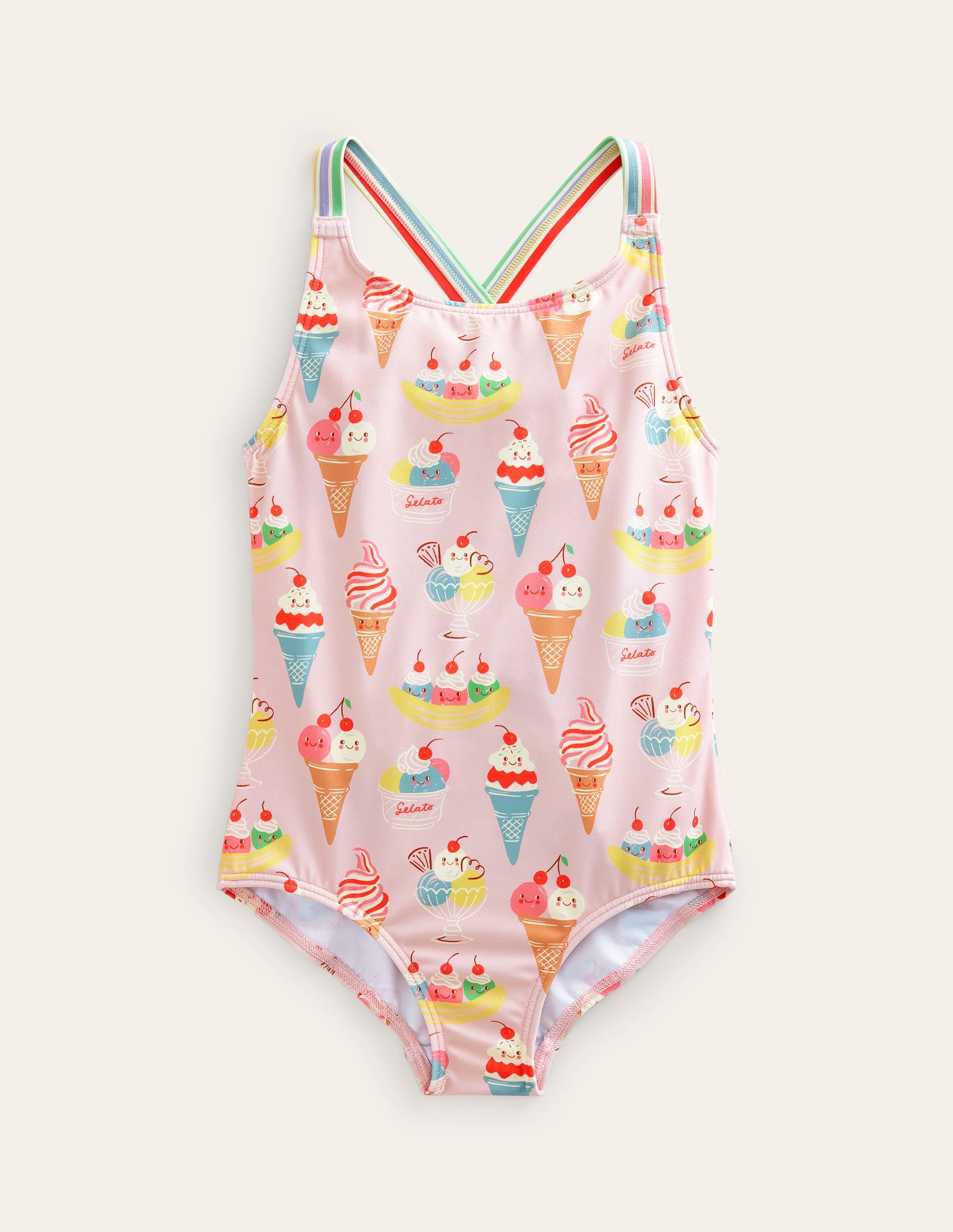 Cross-back Printed Swimsuit-Pink Tourmaline Ice Cream - Image 1