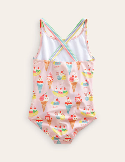 Cross-back Printed Swimsuit-Pink Tourmaline Ice Cream-2