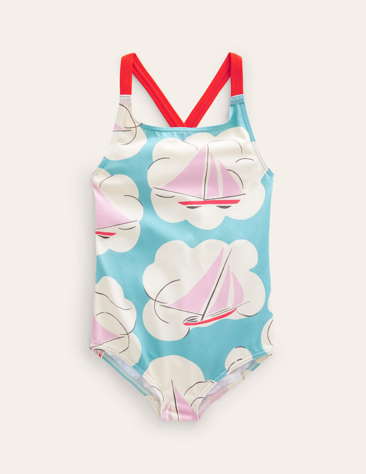 Cross-back Printed Swimsuit-Yacht Print