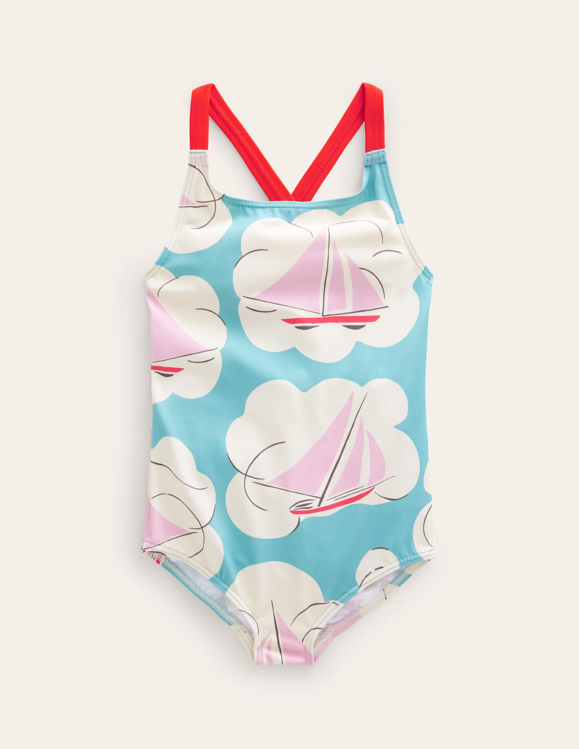 Cross-back Printed Swimsuit-Yacht Print - Image 1