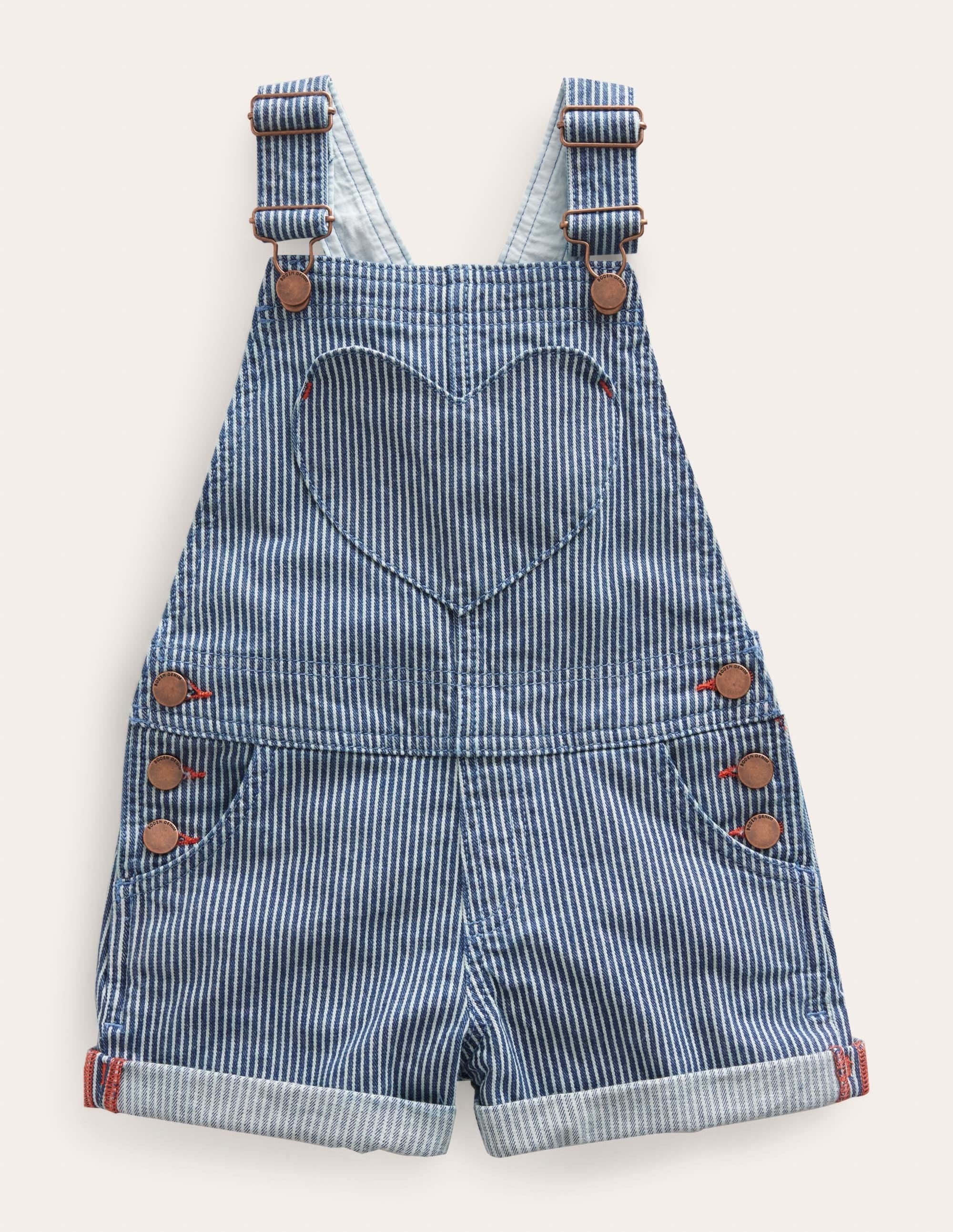 Heart Pocket Short Dungarees-Indigo Ticking - Image 1