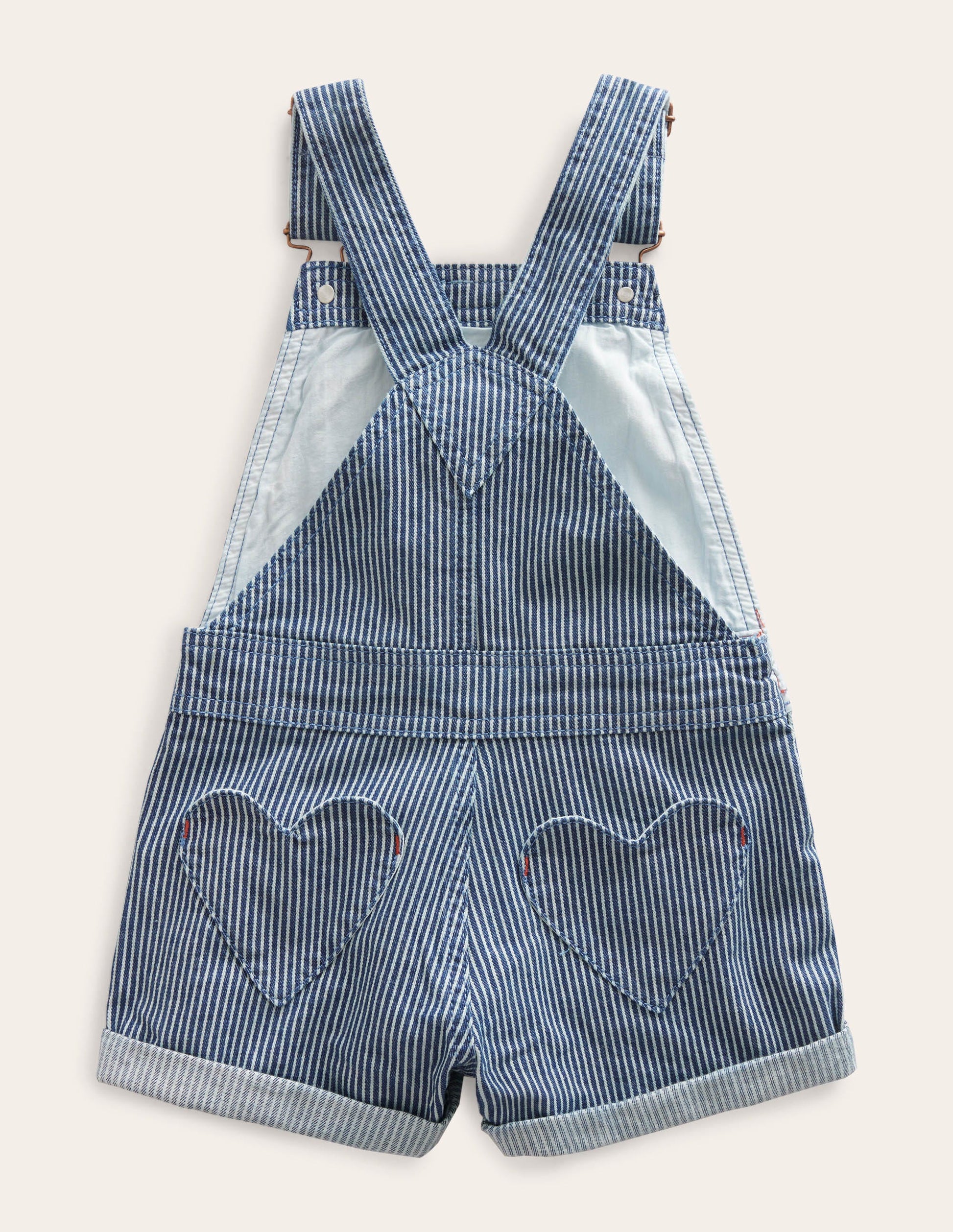 Heart Pocket Short Dungarees-Indigo Ticking-2