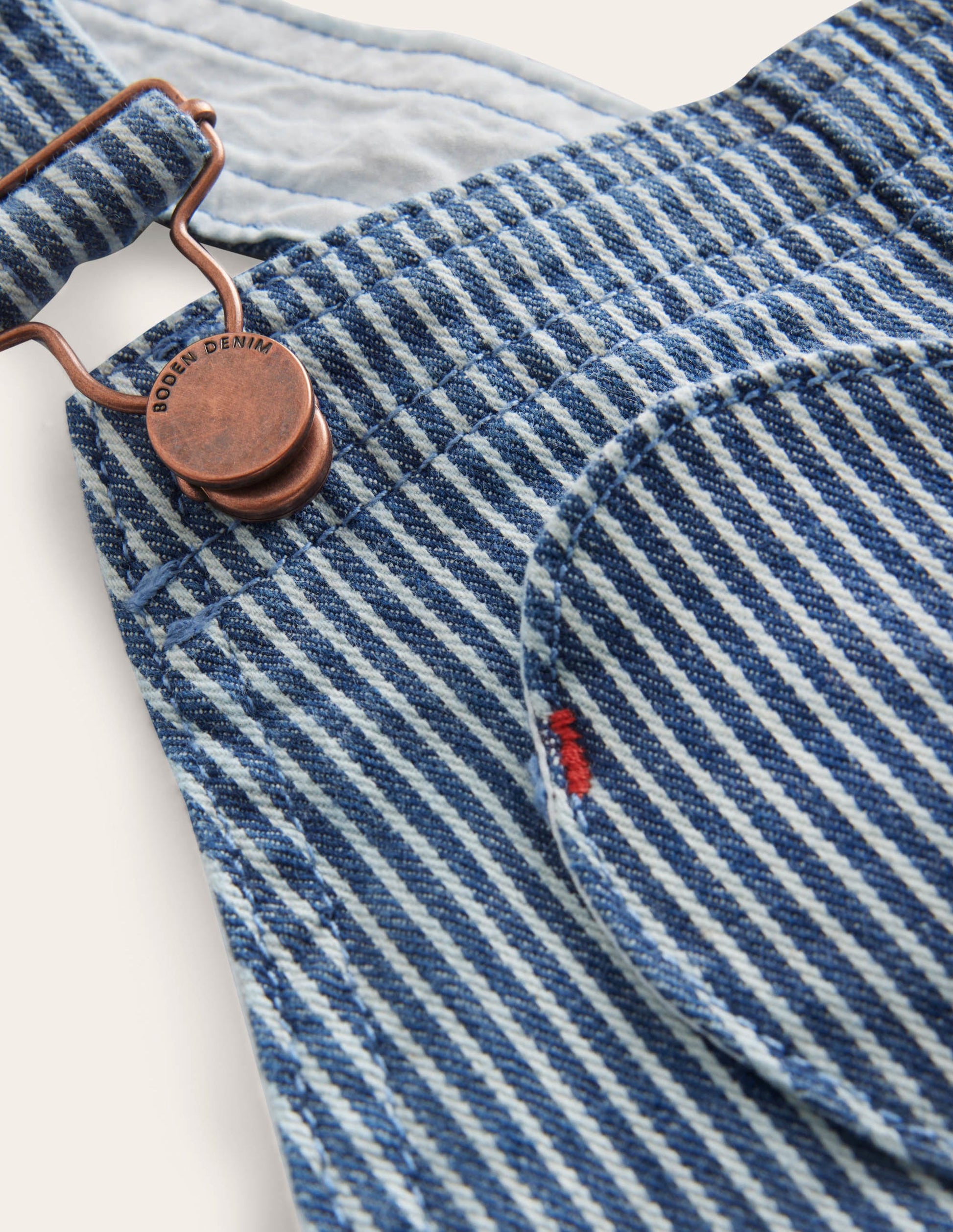 Heart Pocket Short Dungarees-Indigo Ticking-3