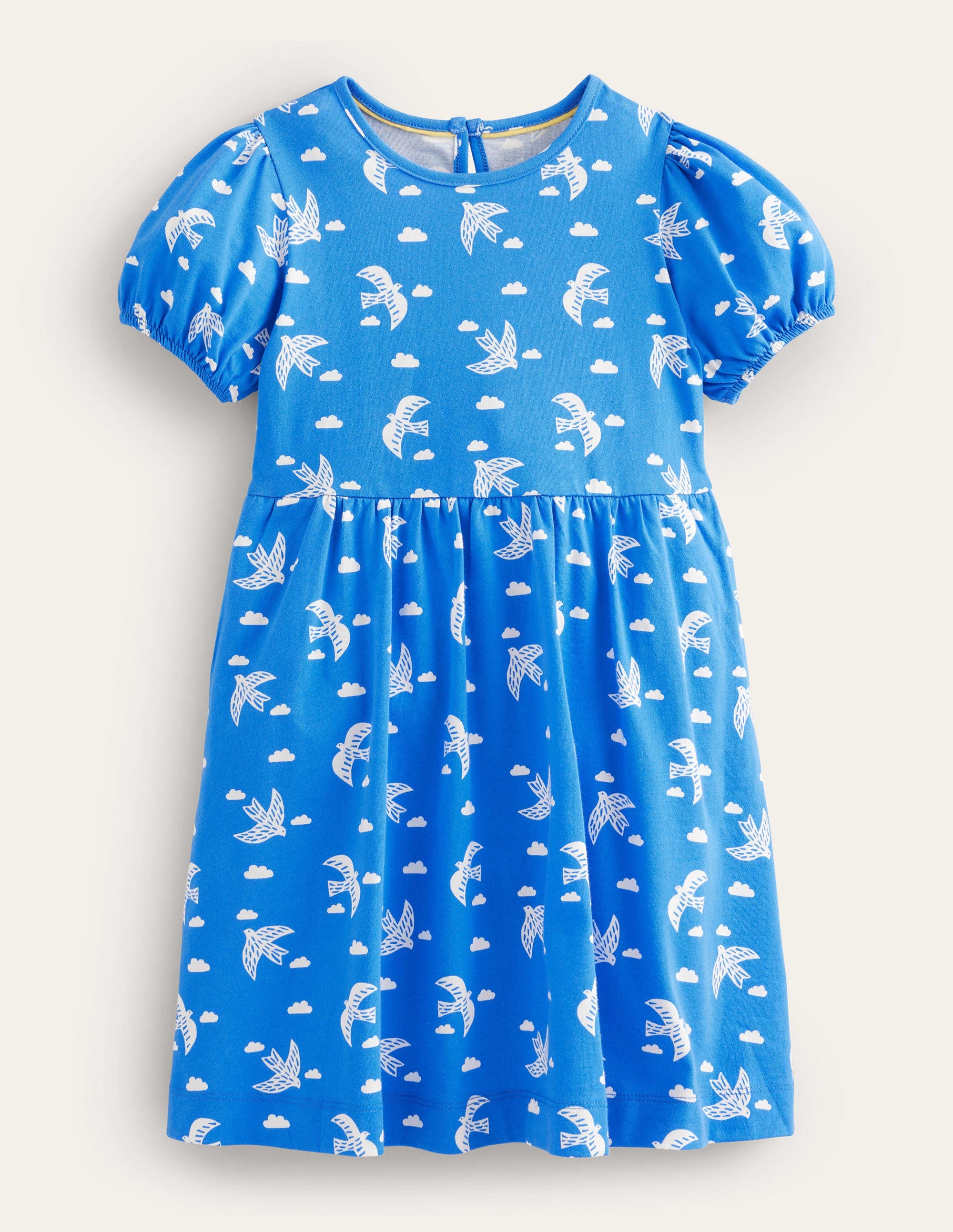 Puff Sleeve Jersey Dress-Cabana Blue Birds - Image 1
