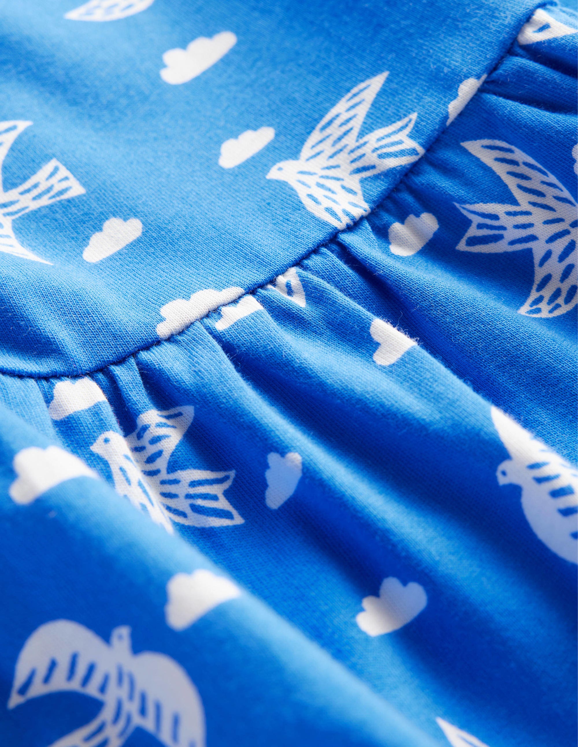 Puff Sleeve Jersey Dress-Cabana Blue Birds - Image 3