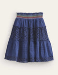 Smocked Tiered Midi Skirt-College Navy