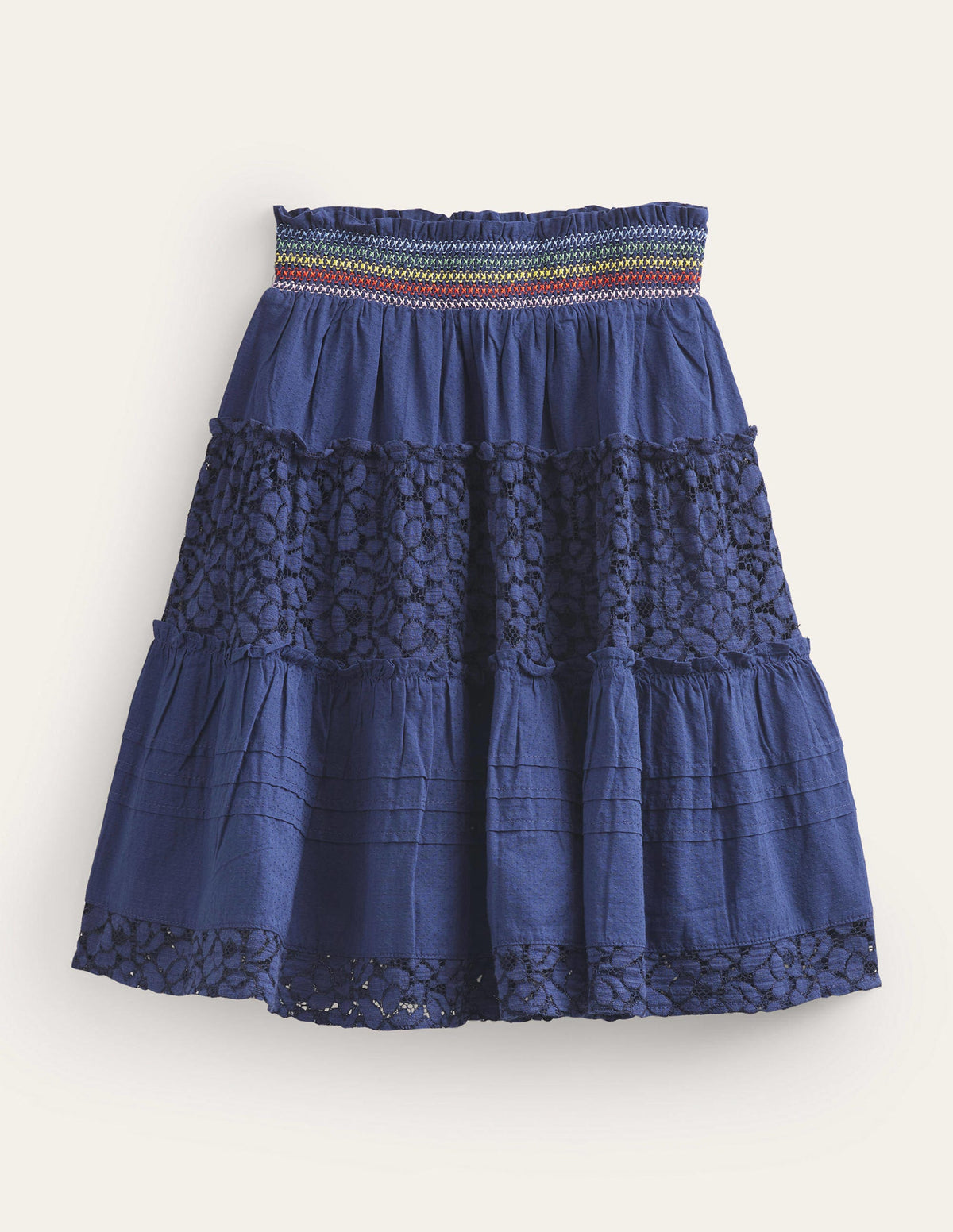 Smocked Tiered Midi Skirt-College Navy-1