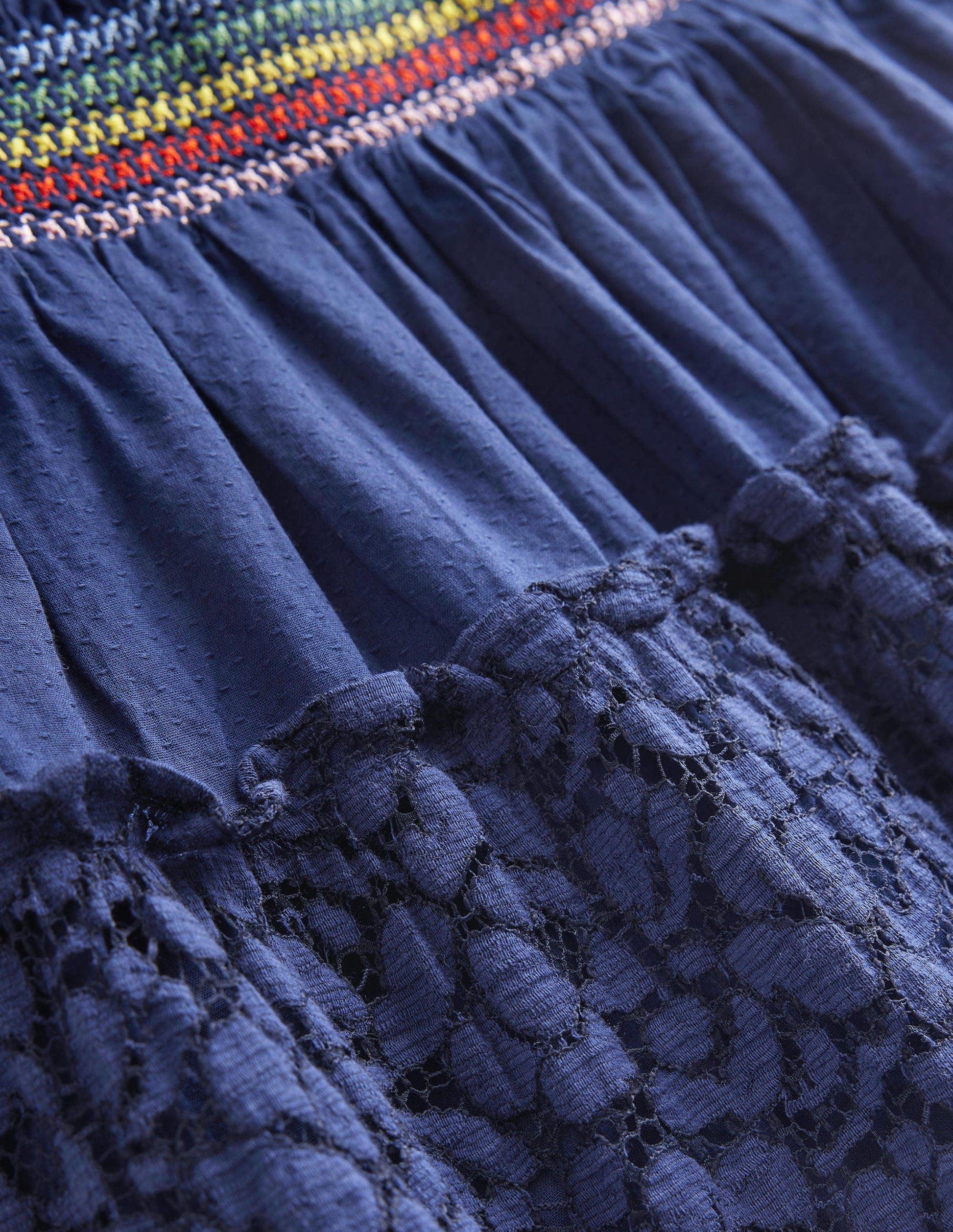 Smocked Tiered Midi Skirt-College Navy-3
