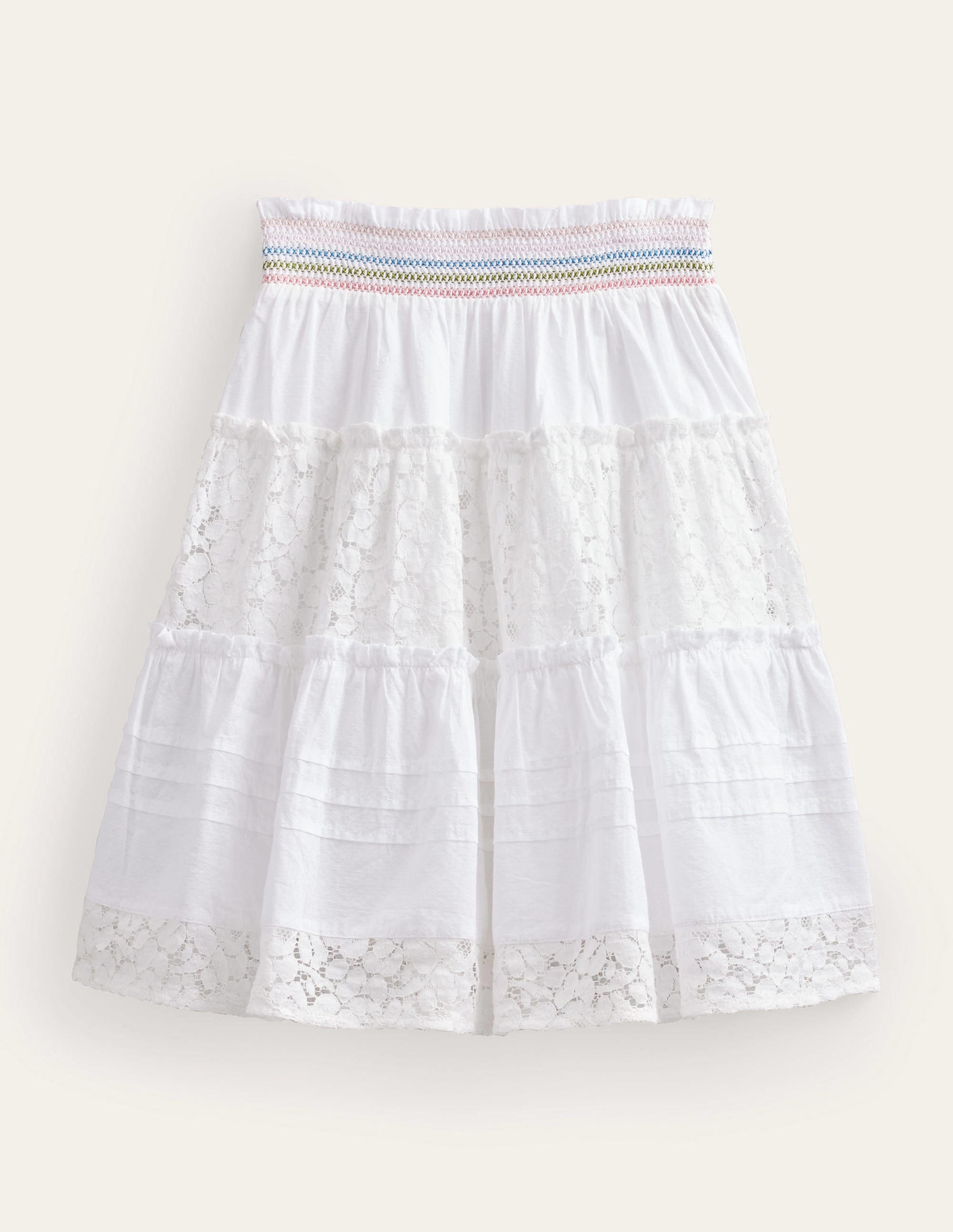 Smocked Tiered Midi Skirt-White - Image 2