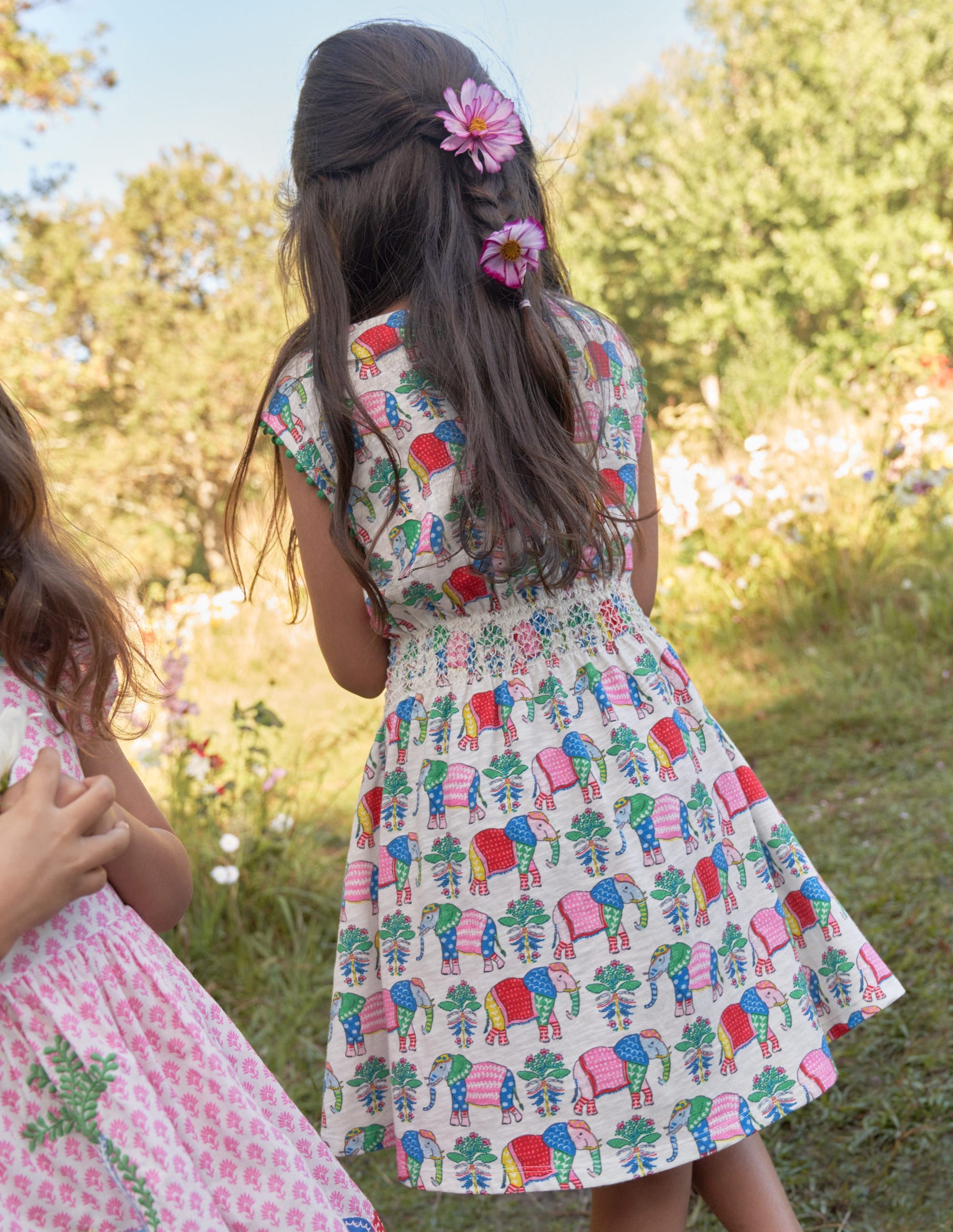 Printed Holiday Dress-Vanilla Pod Elephant Woodblock-5