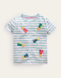 Flutter T-Shirt-Aqua Sea Blue/Ivory Stars