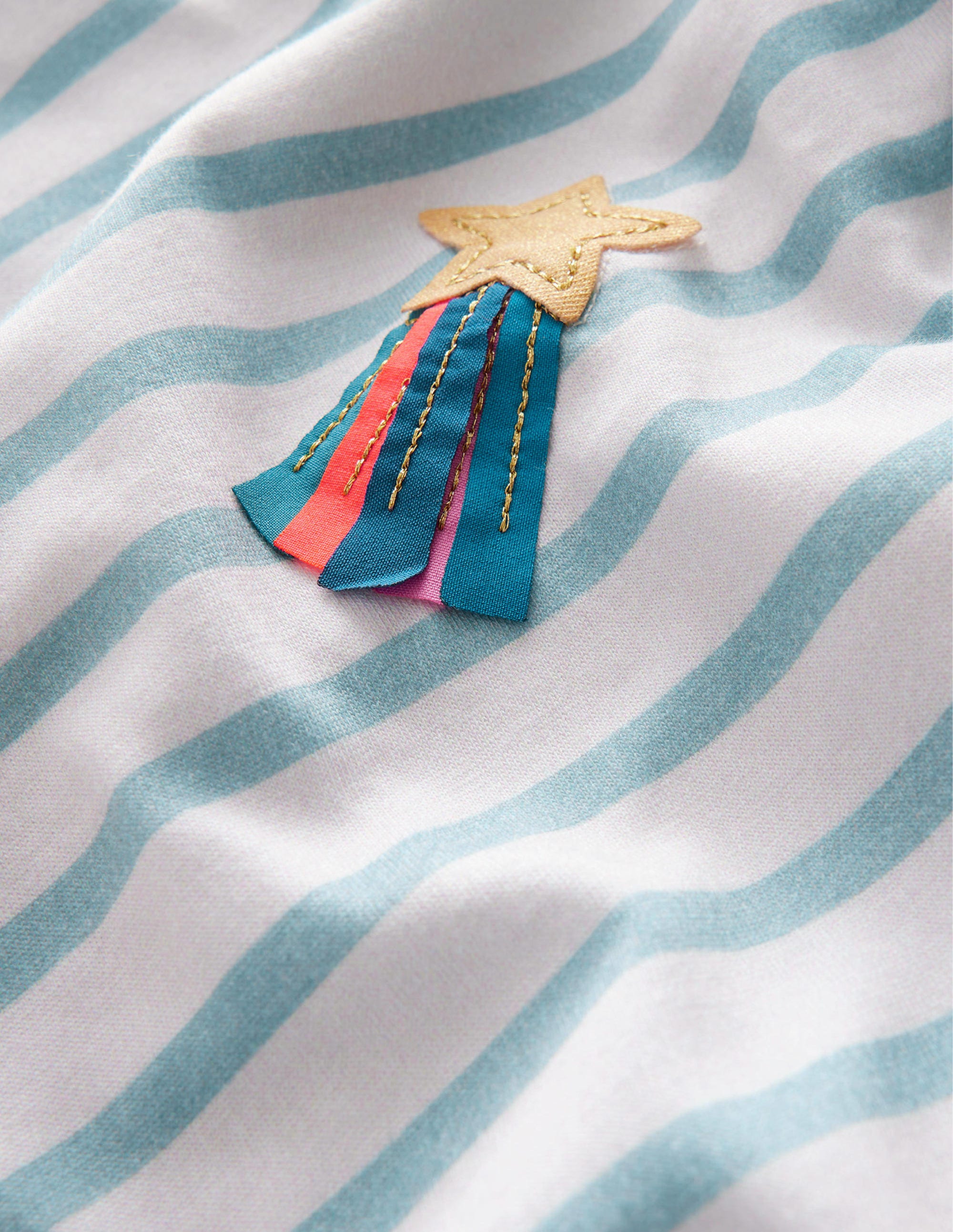 Flutter T-Shirt-Aqua Sea Blue/Ivory Stars - Image 3
