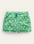 Printed Towelling Shorts-School Green Daisies
