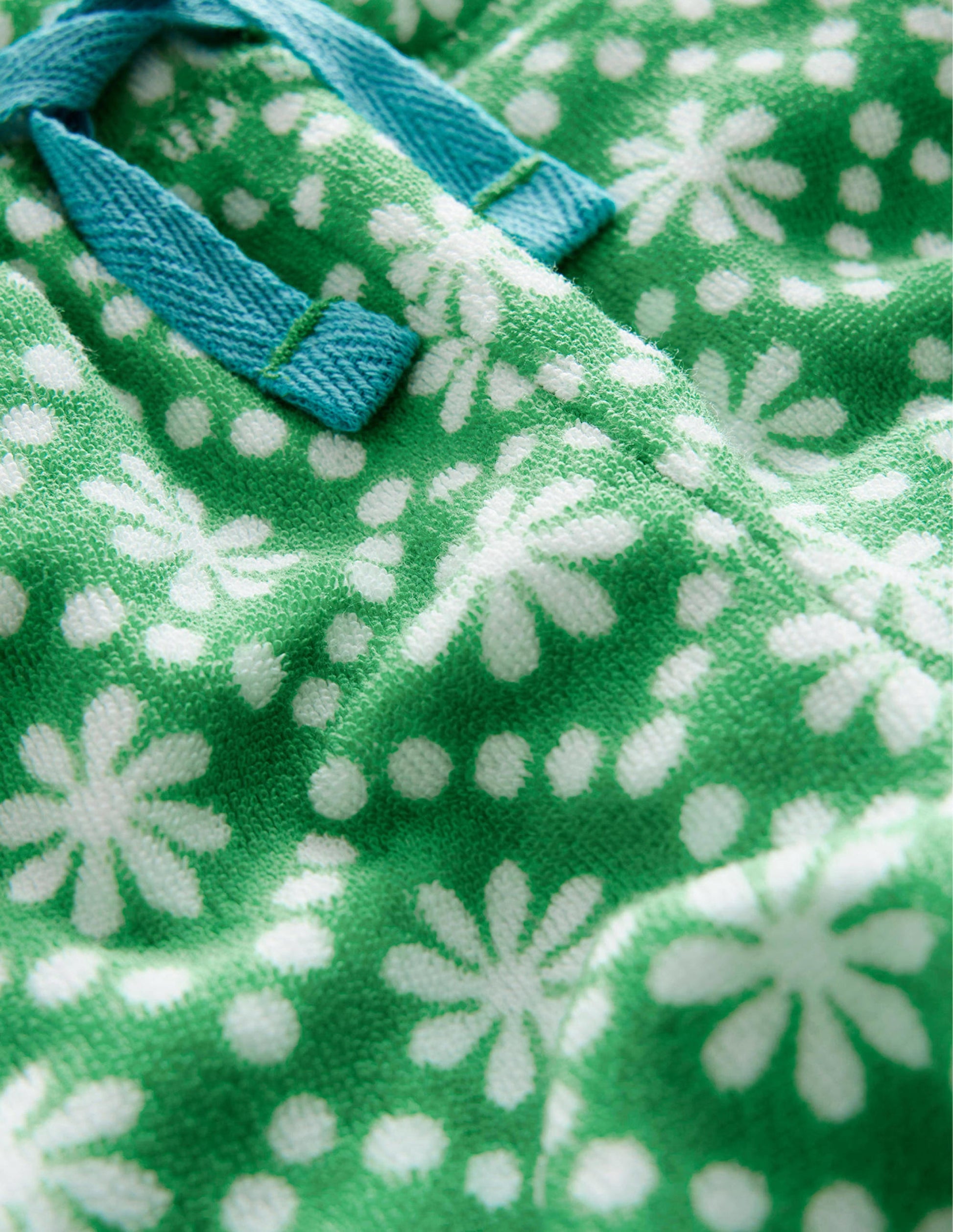 Printed Towelling Shorts-School Green Daisies-3
