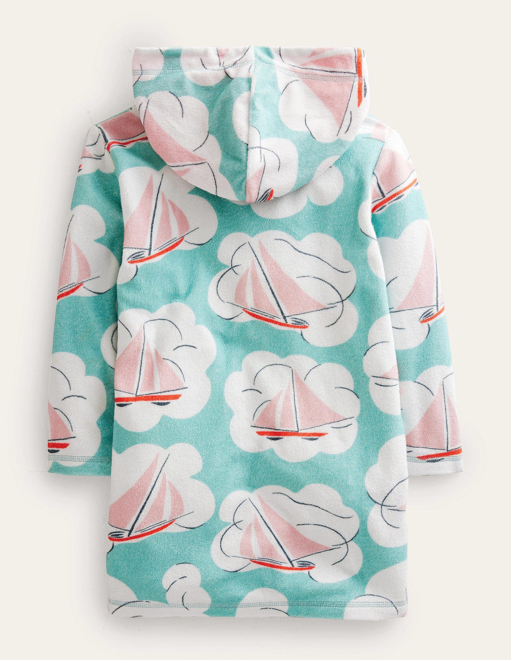 Pattern Towelling Beach Dress-Aqua Sea Blue Boats-2