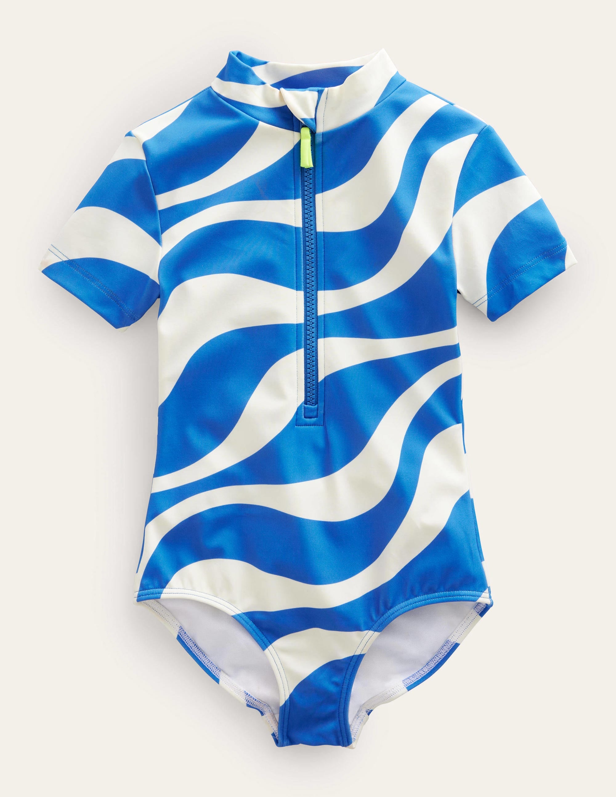 Short-sleeved Swimsuit-Ivory and Cabana Blue Wave - Image 1